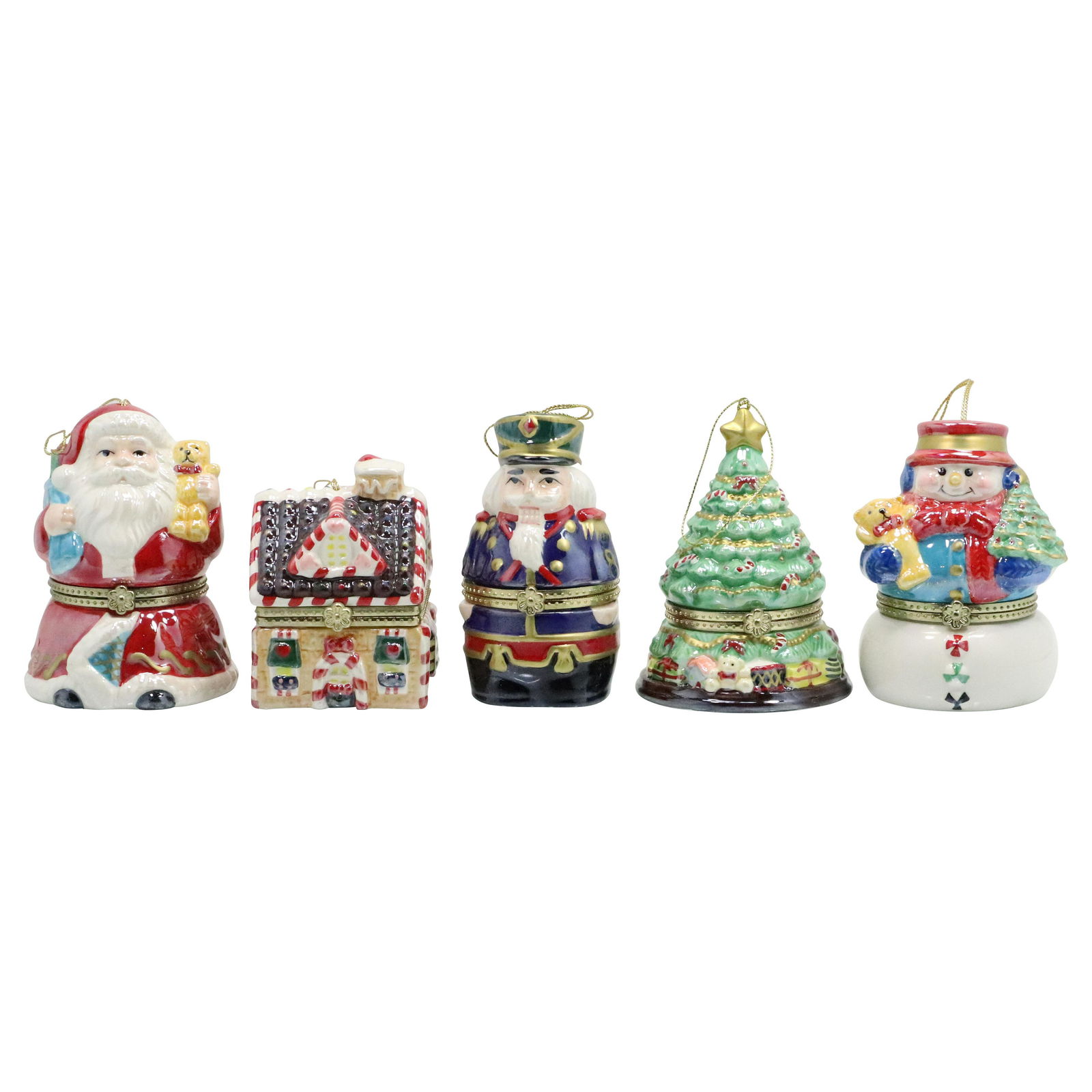 5 Assorted Porcelain Christmas Theme Boxes Ornaments. (1 of 14)