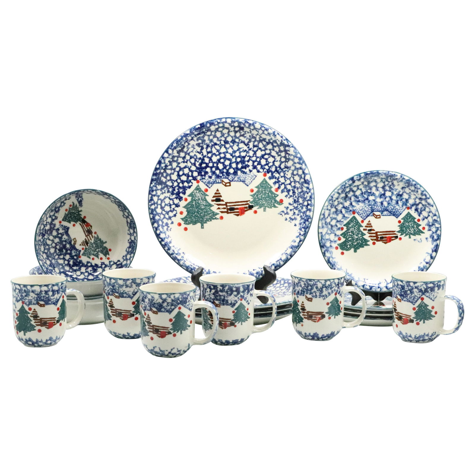 18 Pc Pottery Dinnerware Folk Craft "Cabin In The Snow" (1 of 20)