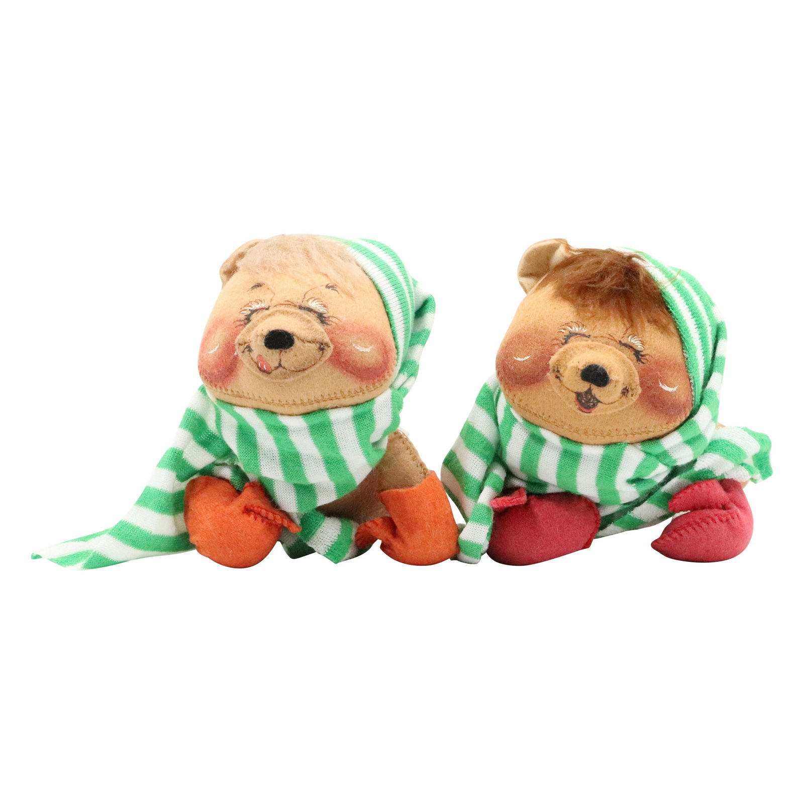 [2] Annalee Christmas Teddy Bears in Green Hat & Scarf (1 of 9)