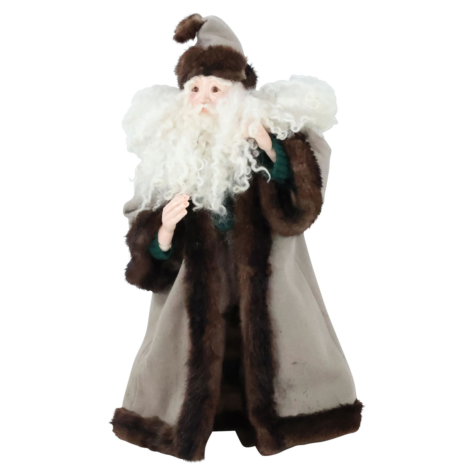 21 inches Tall Saint Nick Figure in Fur Coat (1 of 5)