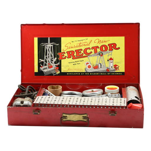 Vintage Toy "erector Set" Red Metal Box Full