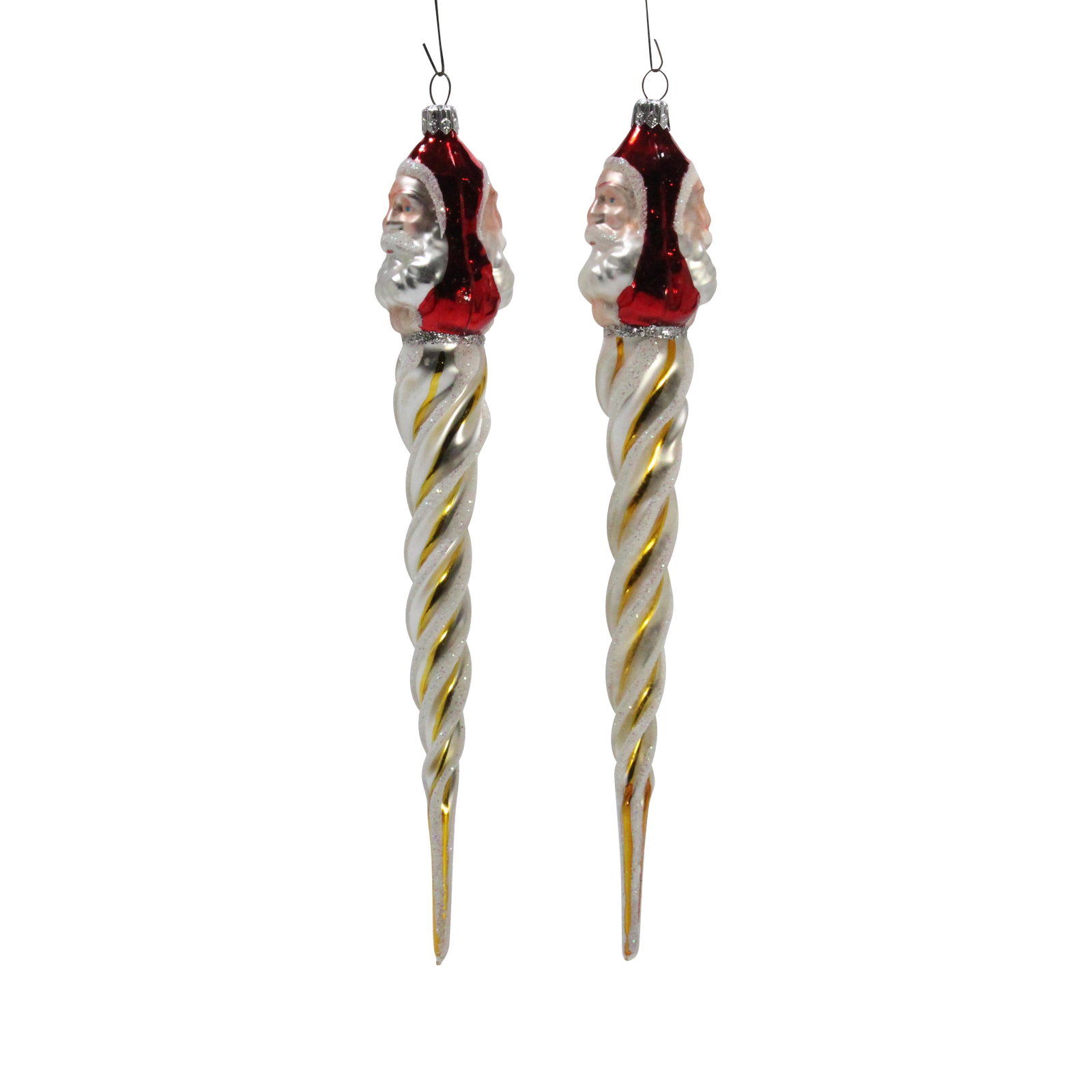[2] Santa Face Icicles Glass Christmas Ornaments: [2] Santa Face Icicles Glass Christmas Ornaments. size : 10.5 h 1.75 w