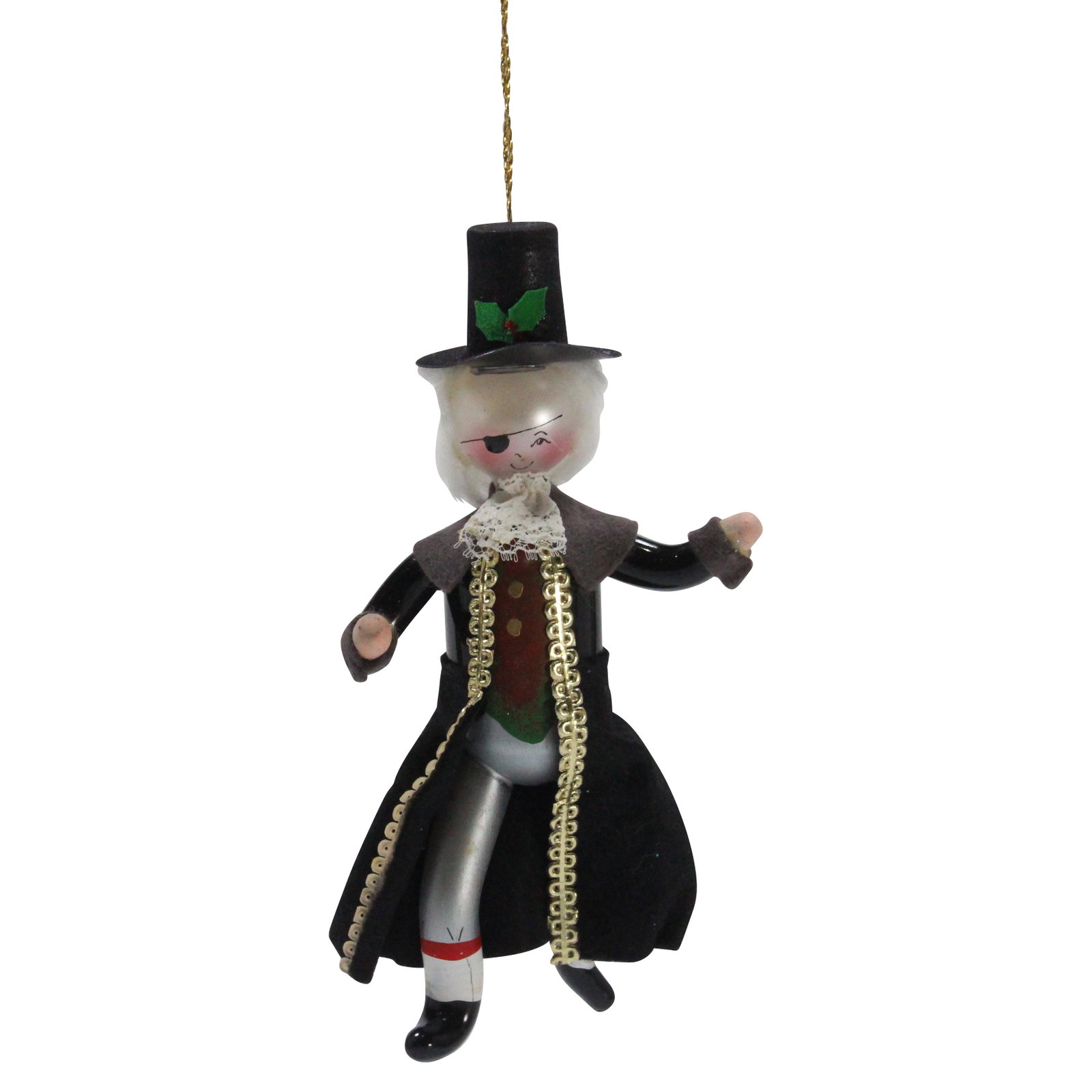 Italy Ornament Eye Patch Figure Wearing Top Hat Cloak: Italy Ornament Eye Patch Figure Wearing Top Hat Cloak. size: 6 x 3