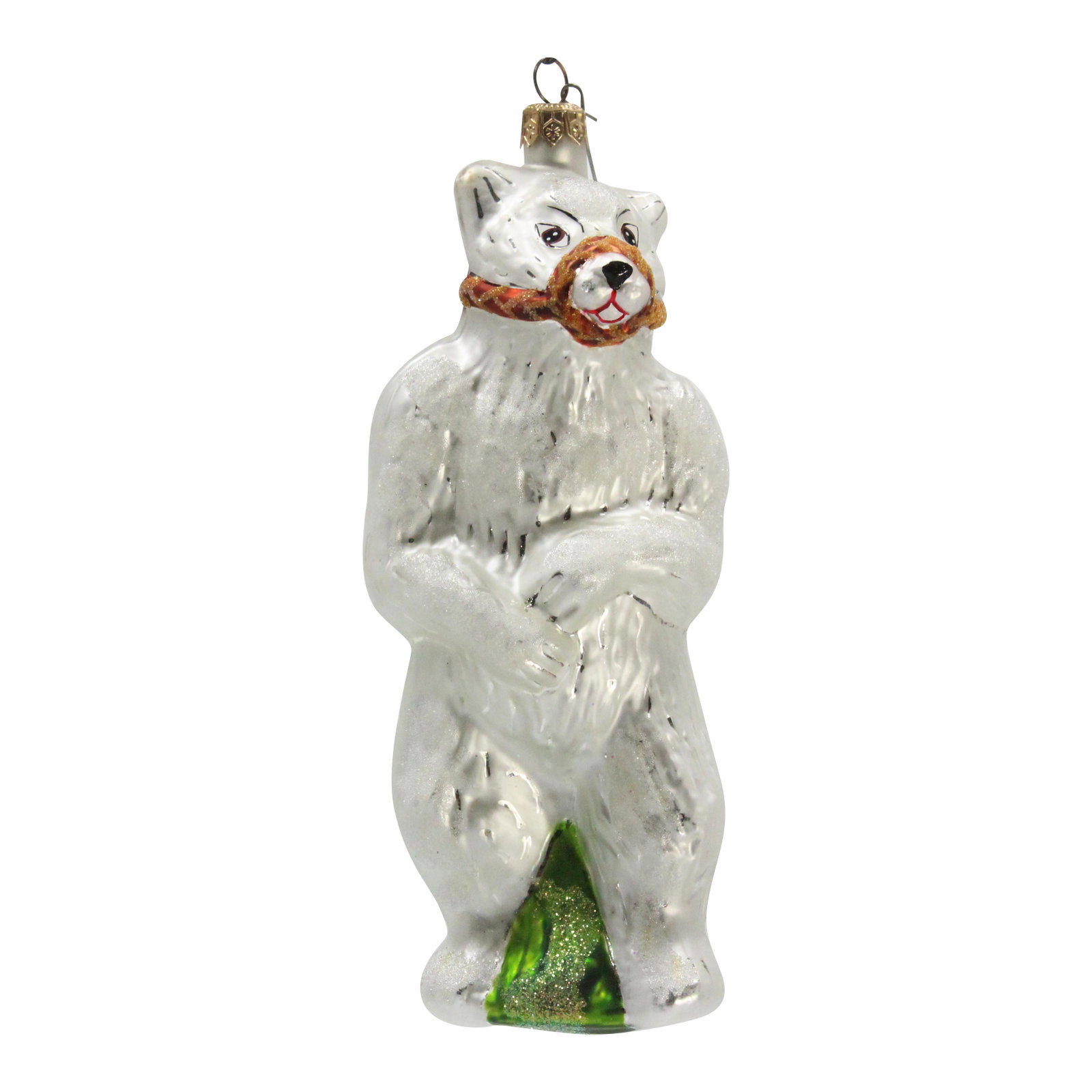 White Polar Bear Figure Glass Christmas Ornament: White Polar Bear Figure Glass Christmas Ornament. 7.5 h 3 w