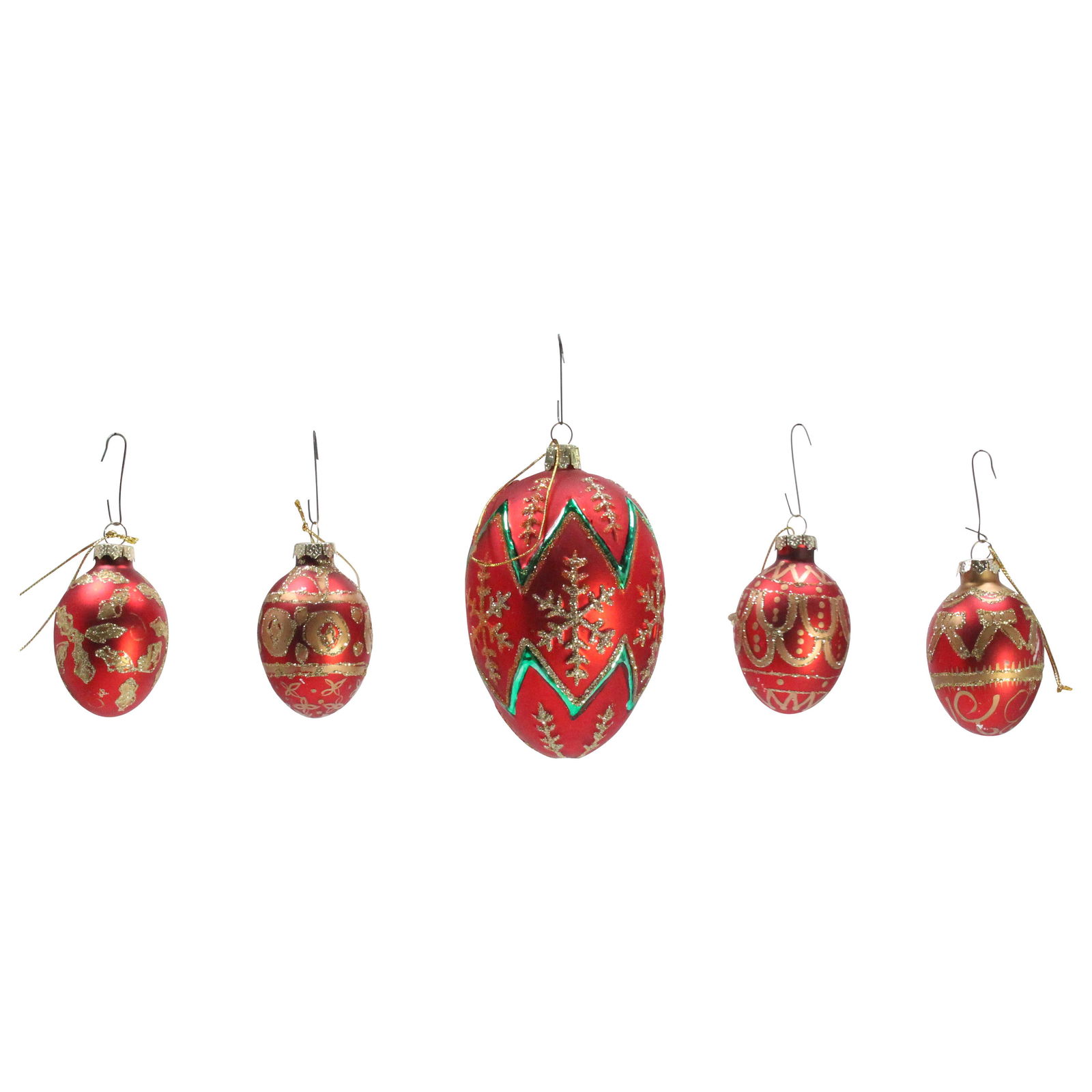 4 & 1 Decorated Red Egg Shape Glass Christmas Ornaments (1 of 9)