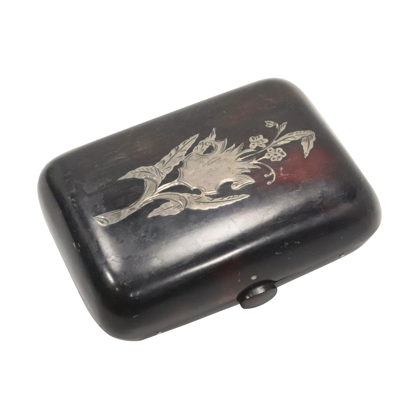 Antique Tortoise Shell Purse Sterling Silver Inlay (1 of 5)