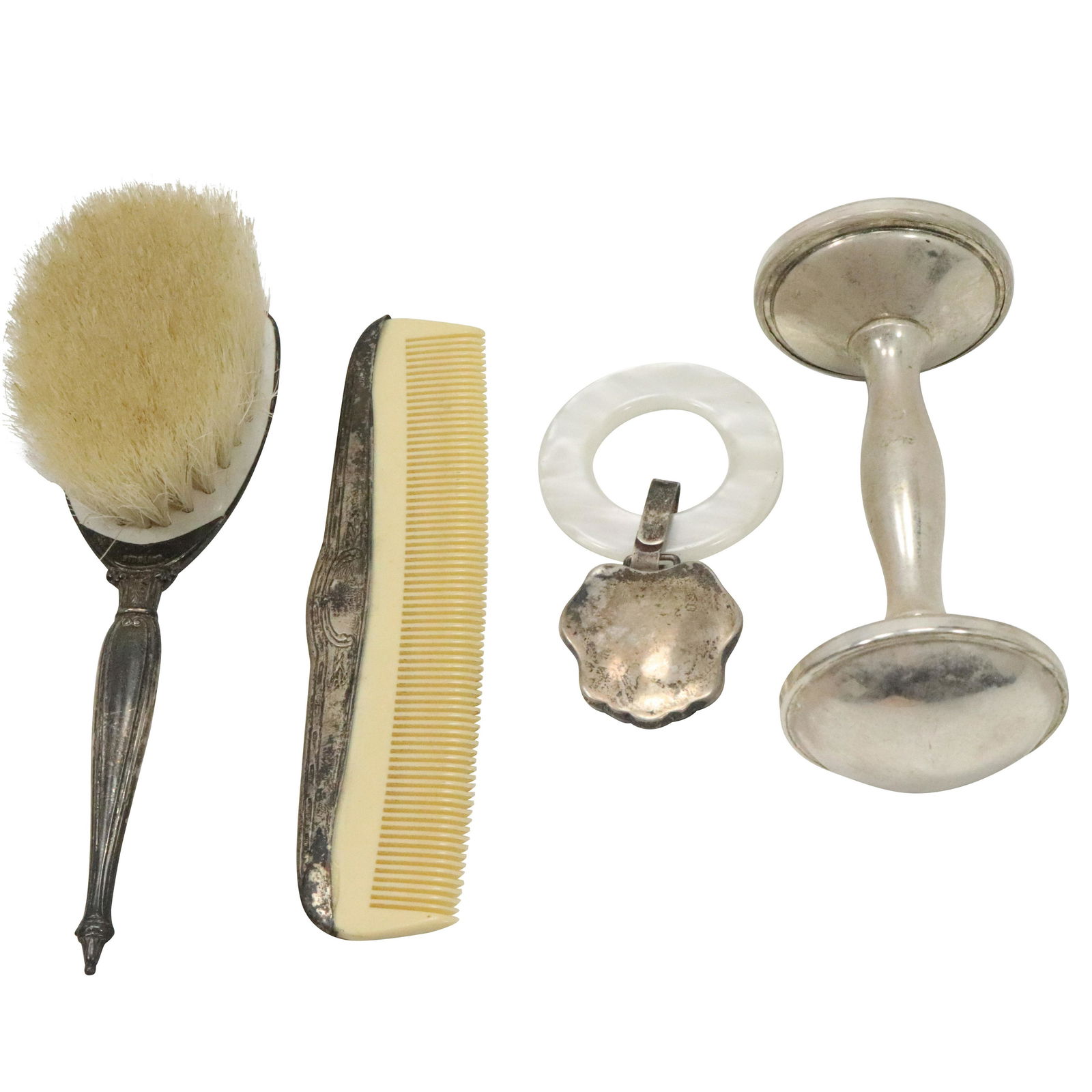 4 Sterling Silver Baby Rattle, Comb, Brush, Teether (1 of 15)