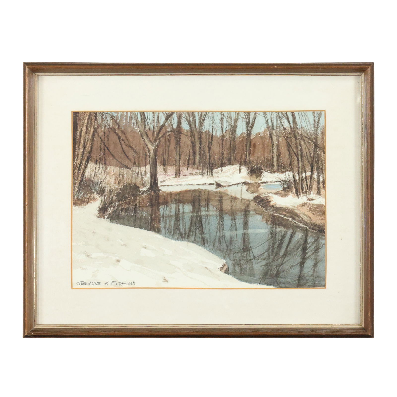 George A Fish AWS, NJ Artist, Winter Stream Pond W/c (1 of 11)