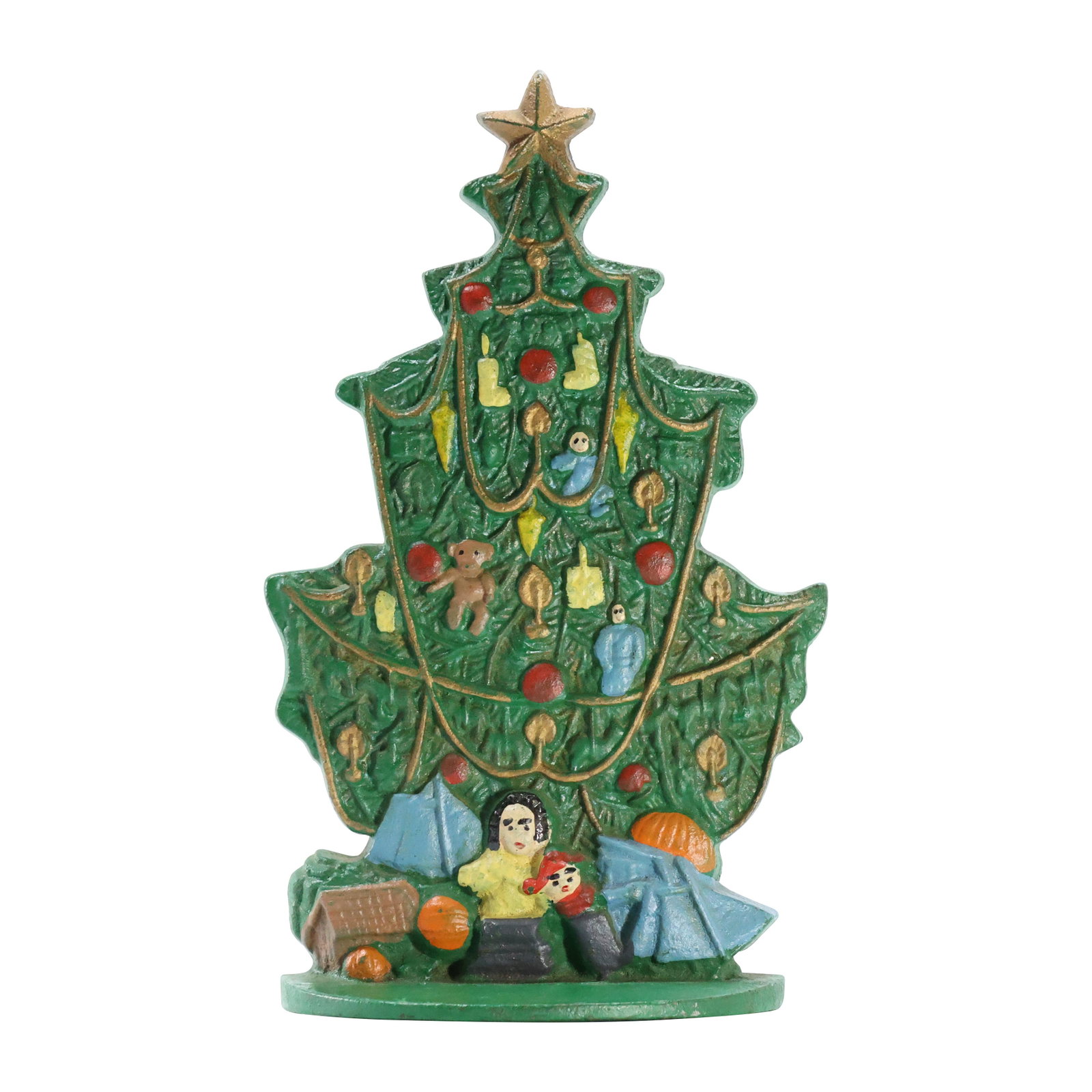 Novelty Cast Iron Christmas Tree Door Stop: Novelty Cast Iron Christmas Tree Door Stop. Original paint finish. size: 11 x 6.5