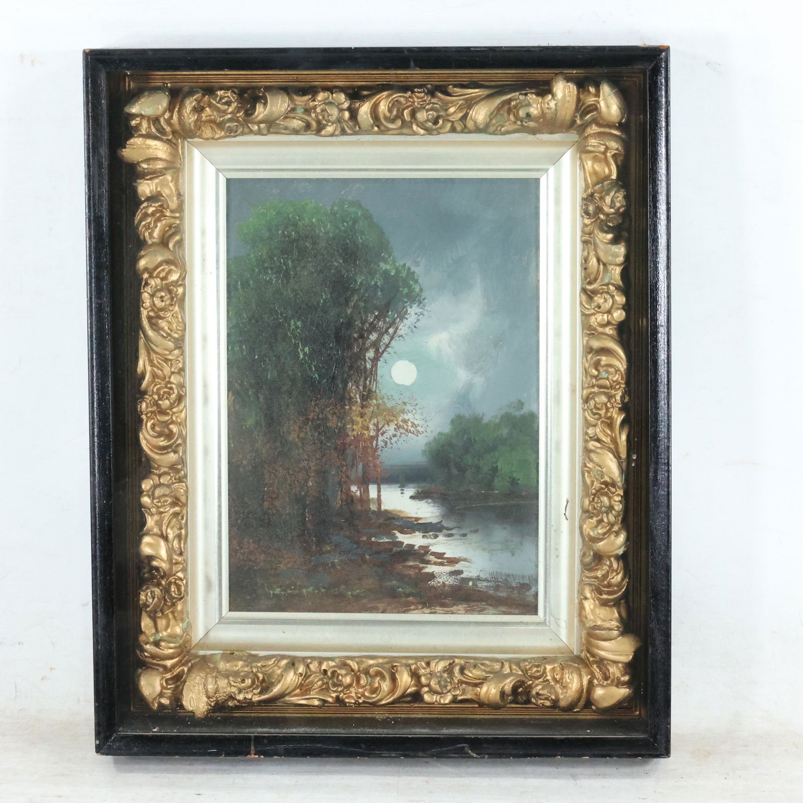 19th C. Hudson Valley Painting Moon Light Over Stream (1 of 7)