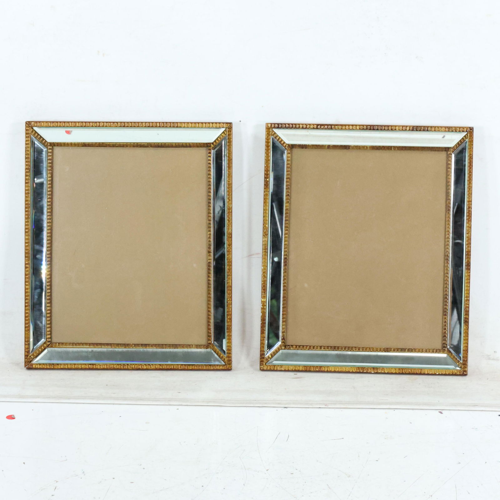 [2] Vintage 1950s Bevel Mirror Border Picture Frames: [2] Vintage 1950s Bevel Mirror Border Picture Frames. Hollywood Regency. size: 16.5 x 14