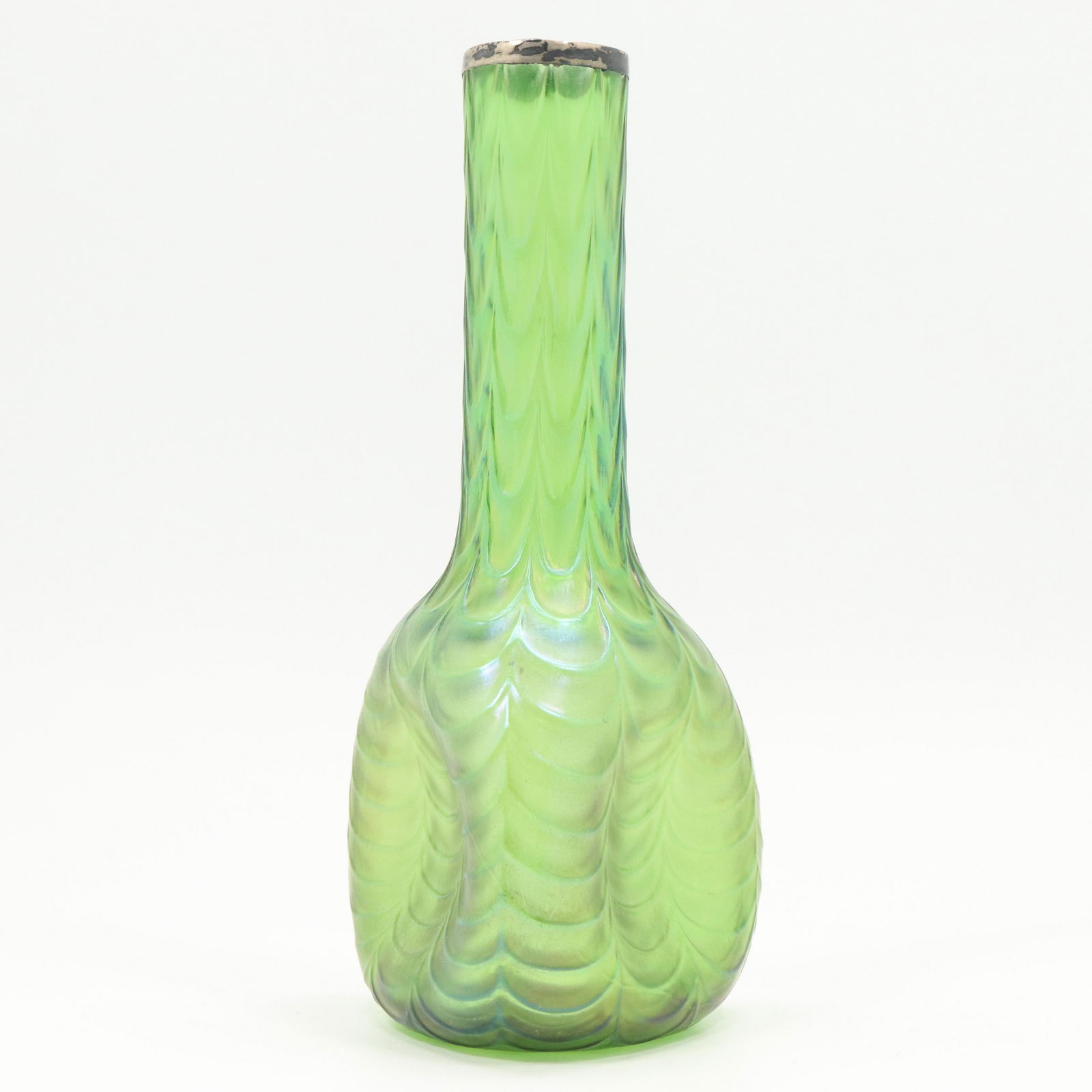 Antique LOETZ Green Art Glass Vase with Pinched Sides (1 of 10)