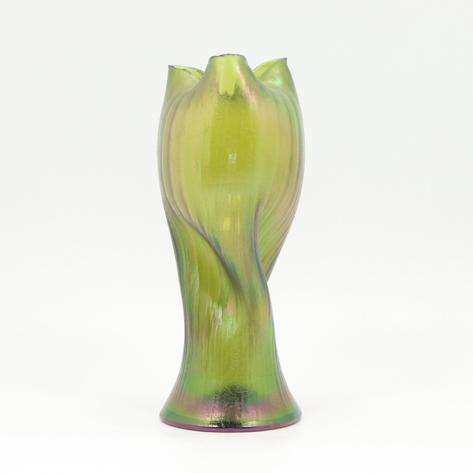 Antique LOETZ Green Glass Twist Flower Form Vase (1 of 9)