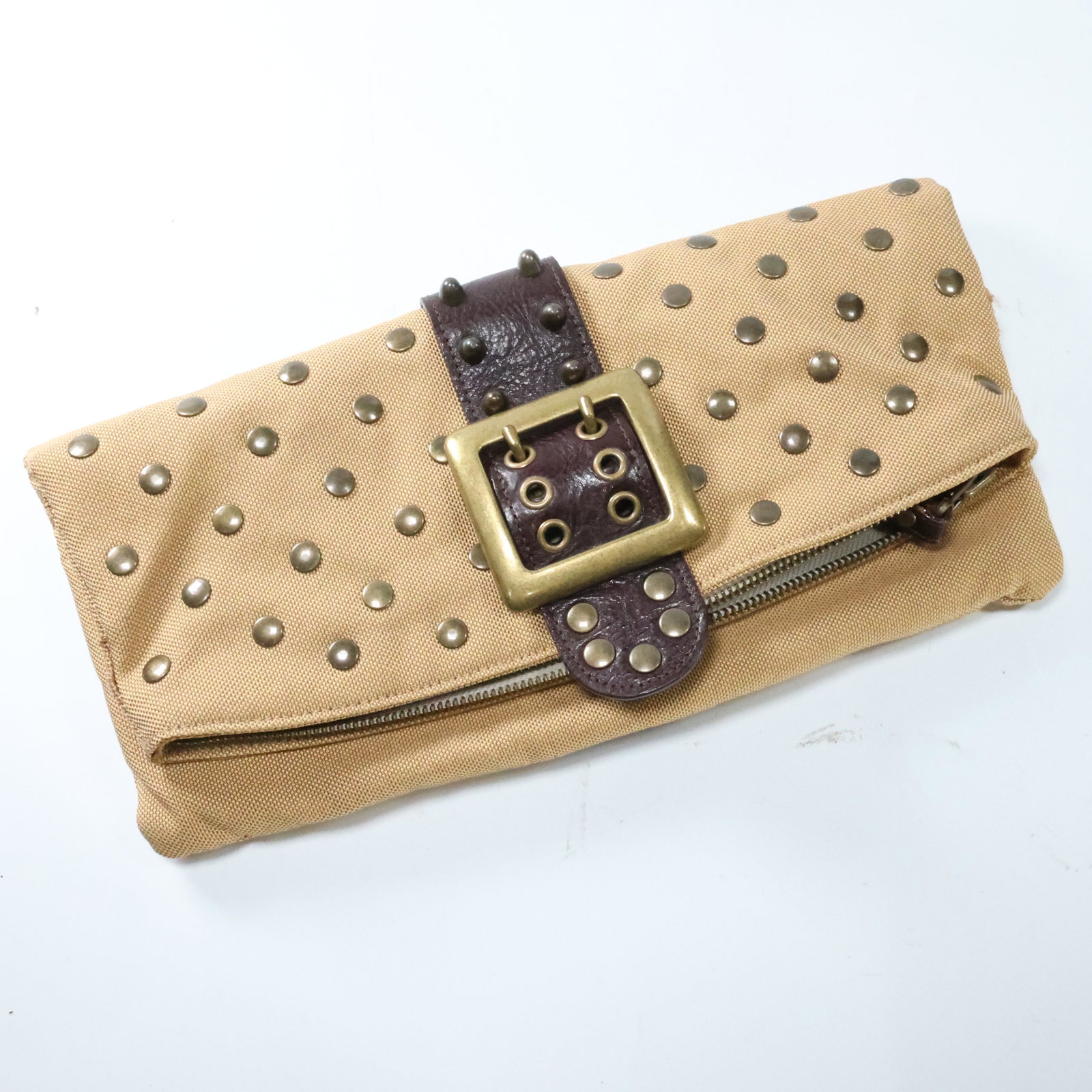 Be & D Tan & Brown Clutch Purse All Studded - Clean: Be & D Tan & Brown Clutch Purse All Studded - Clean. size: 5.5 x 11.5