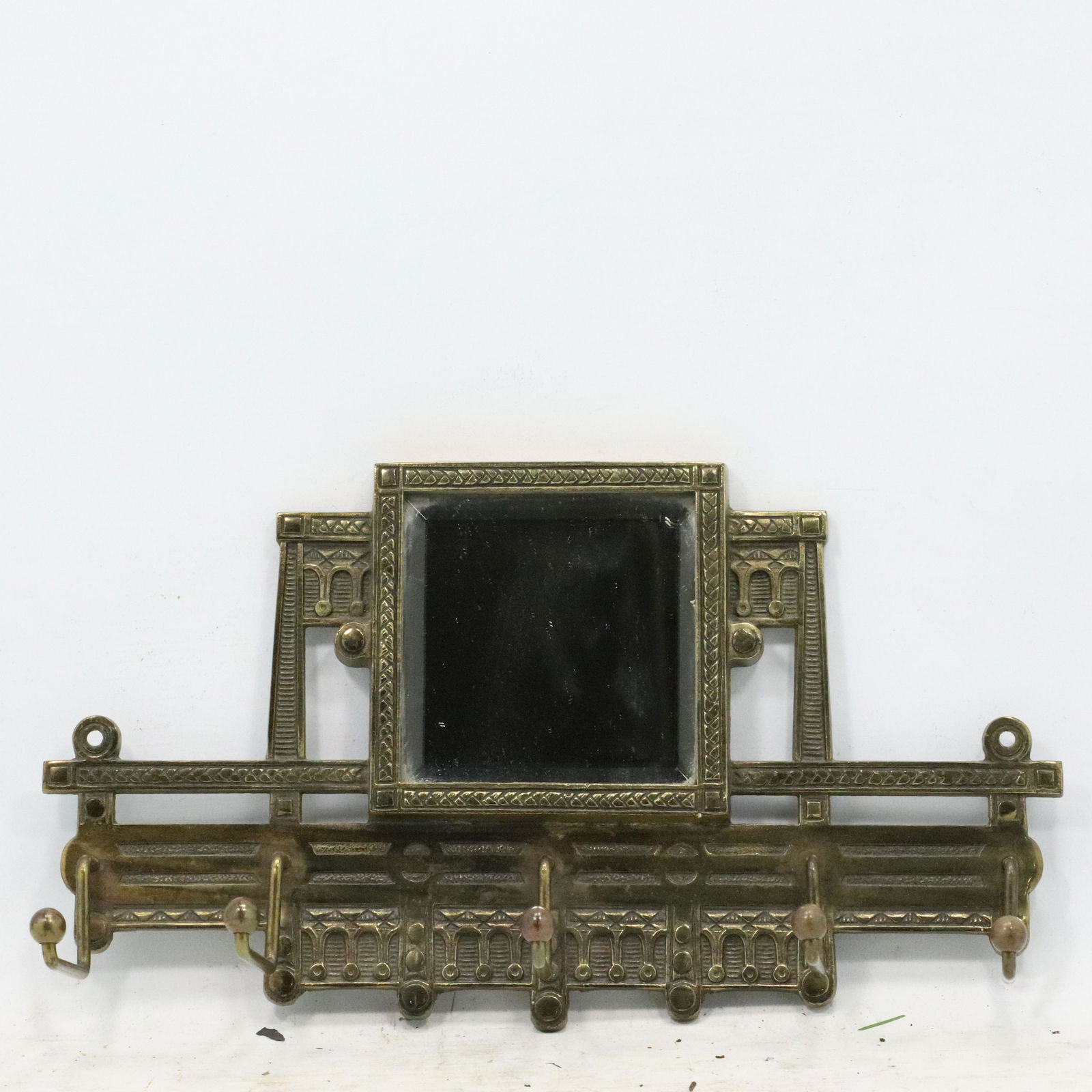 Victorian Aesthetic Movement Brass Tie Rack with Mirror (1 of 11)