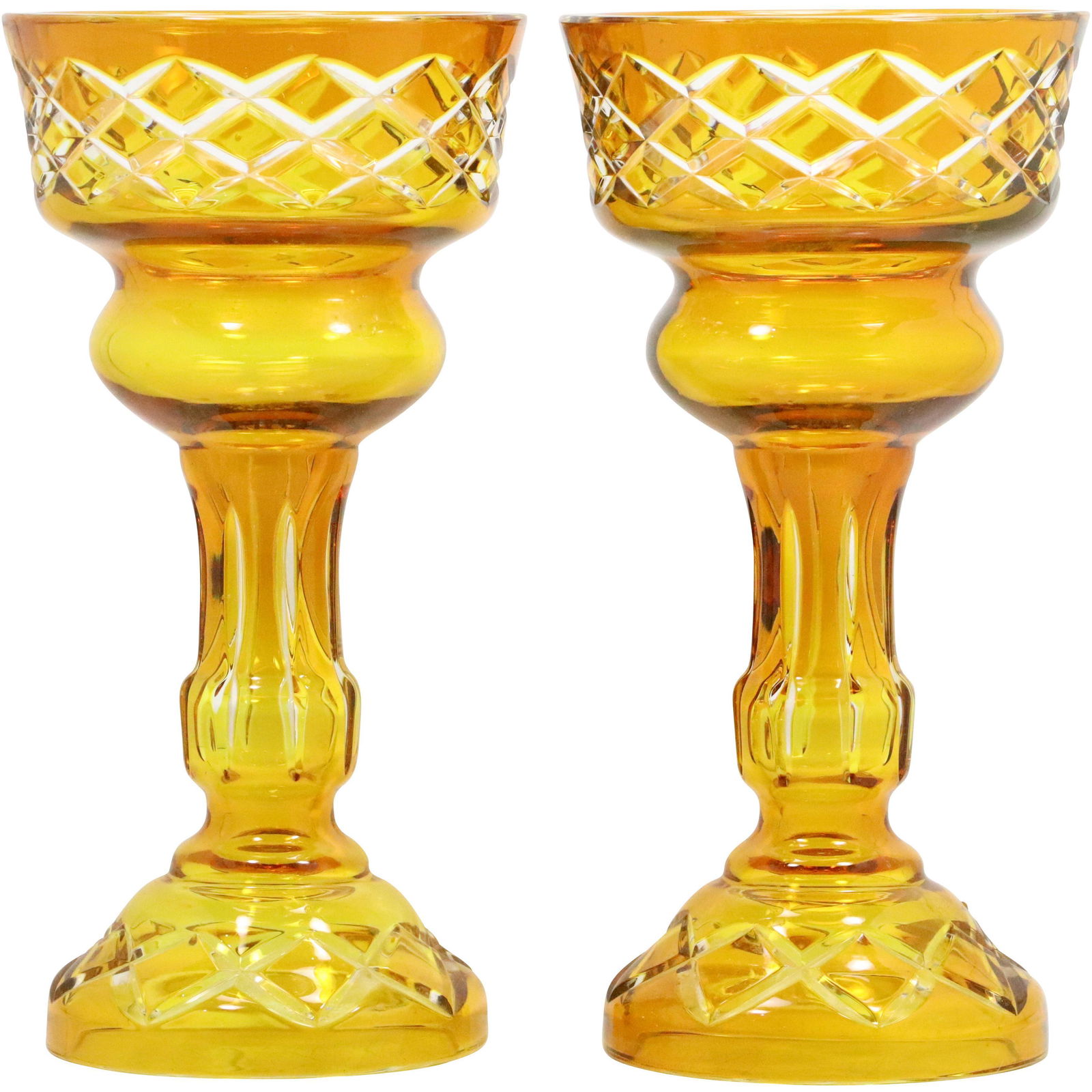 [2] Bohemian Amber Cut to Clear Glass Lusters (1 of 10)