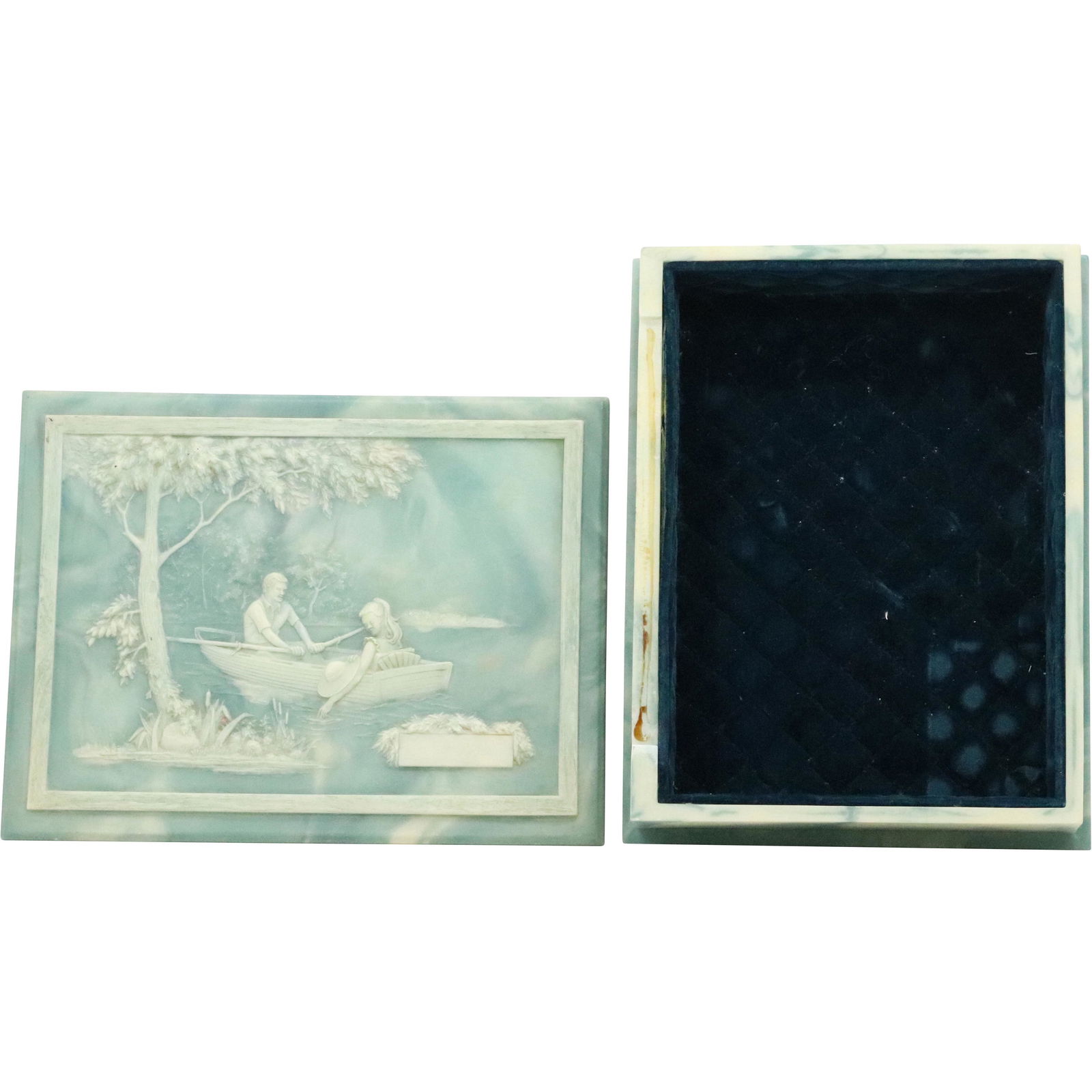 Blue Marbleized Hard Composition Jewelry Box Row Boat (1 of 11)
