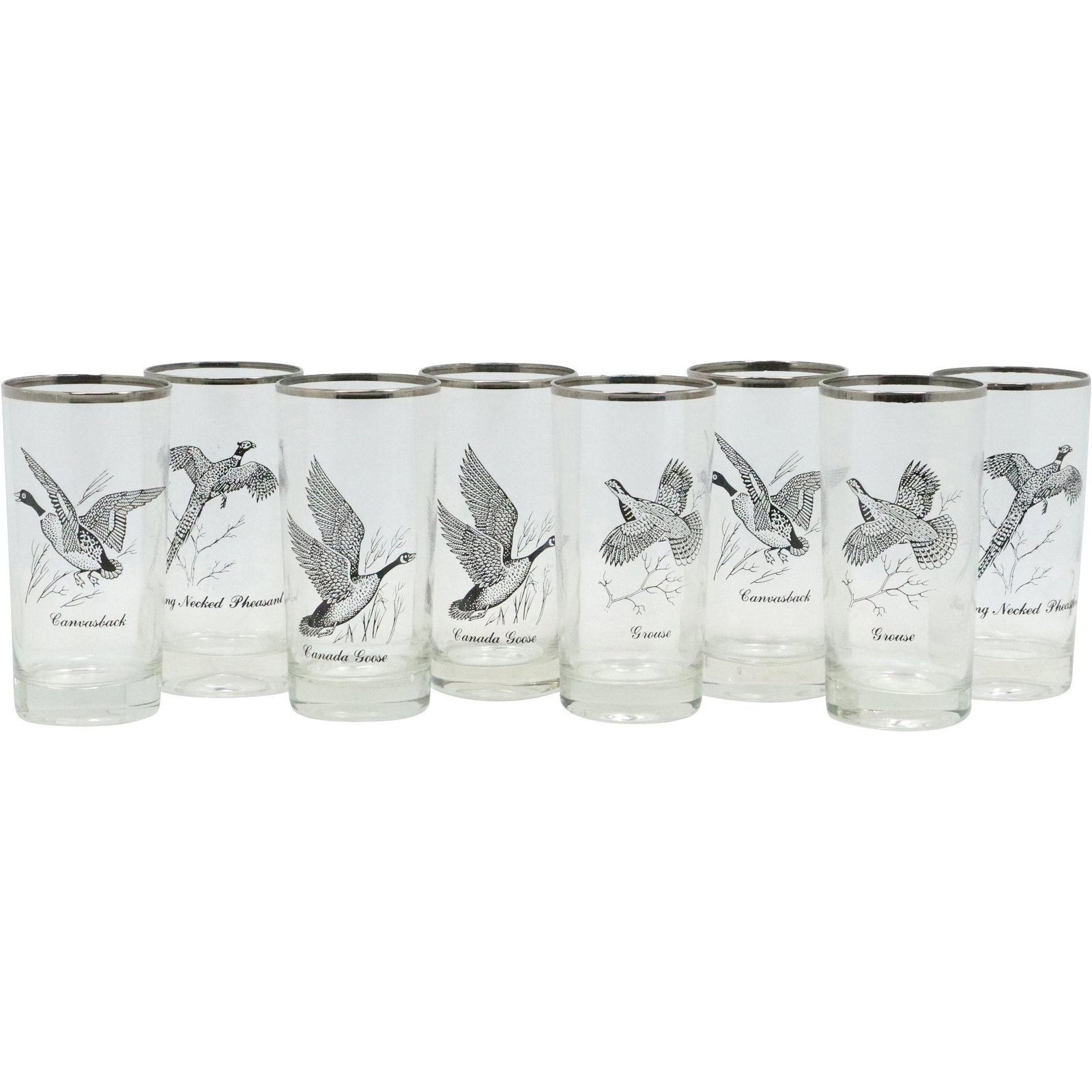 8 Culver Ned Smith Gamebird Silver Rim Drinking Glasses (1 of 10)