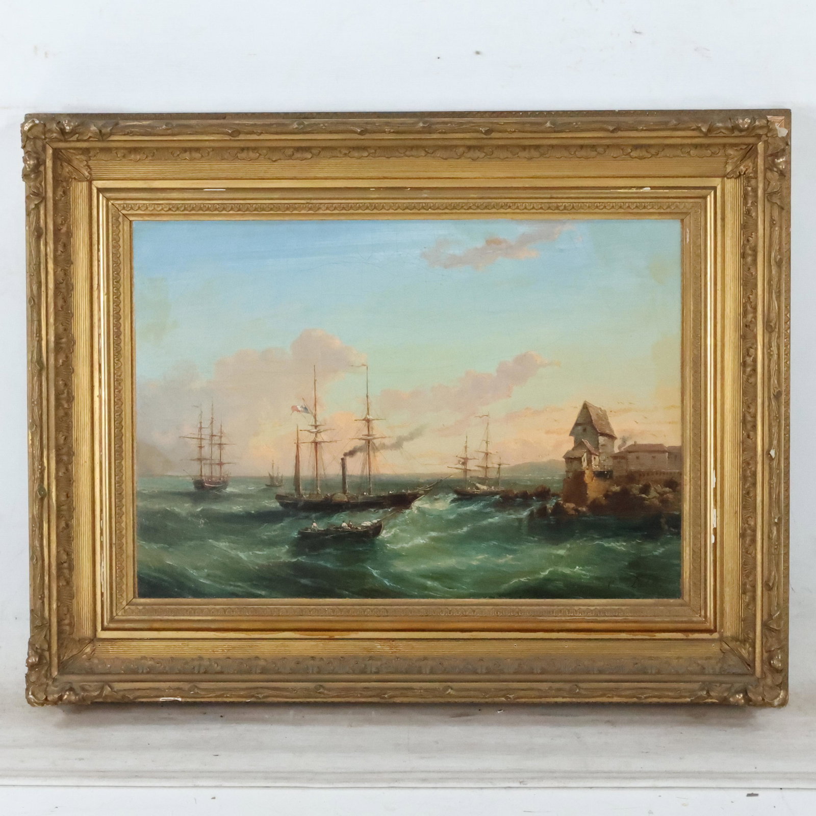C DIEBOLT, 19th C. Museum Quality Painting Harbor Scene (1 of 11)