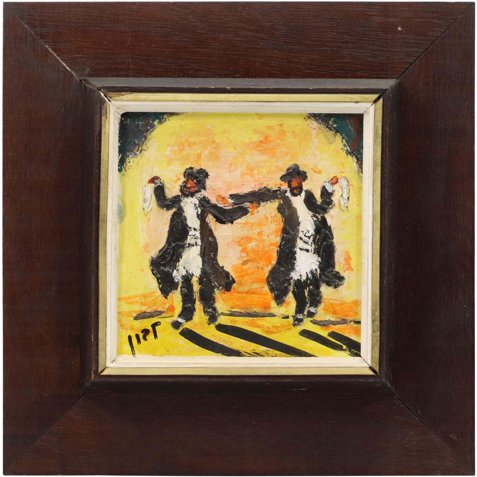 Two Jewish Men in Dance, Oil on board Painting, Signed (1 of 7)