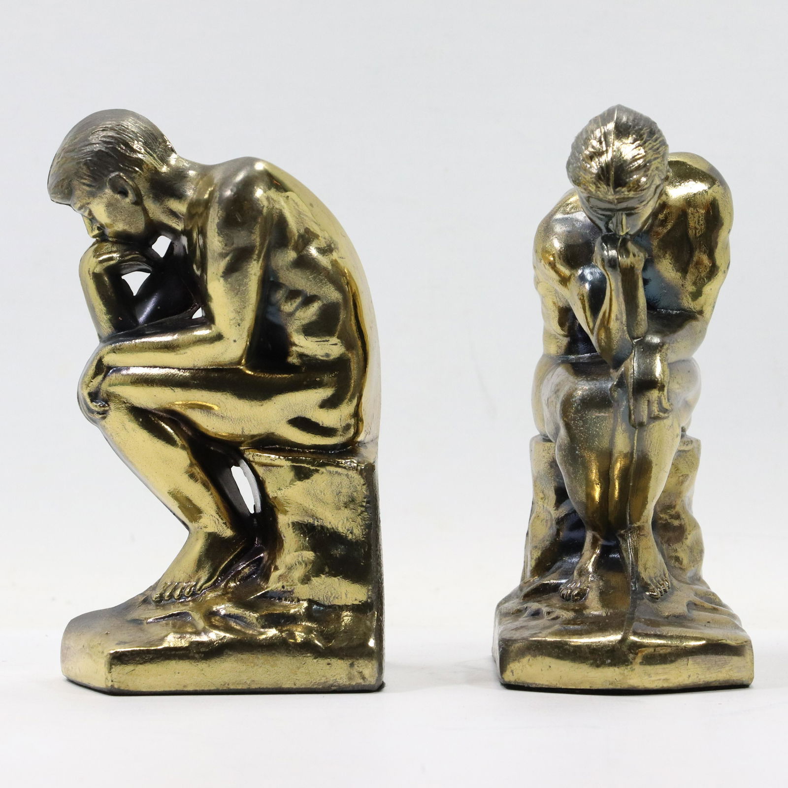 Male Cast Metal Bookends "The Thinker" Brass Patina (1 of 8)