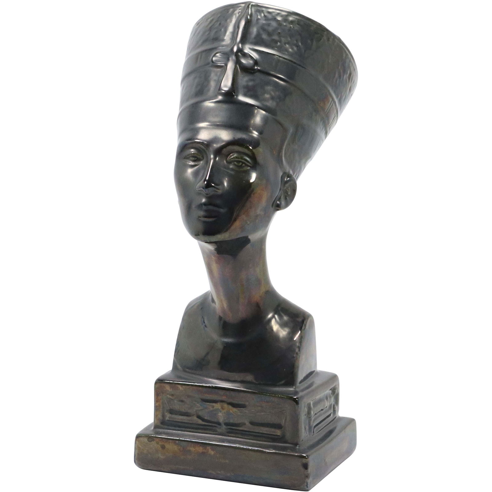 Black Glazed Ceramic Bust of Egyptian Queen Nefertiti (1 of 9)