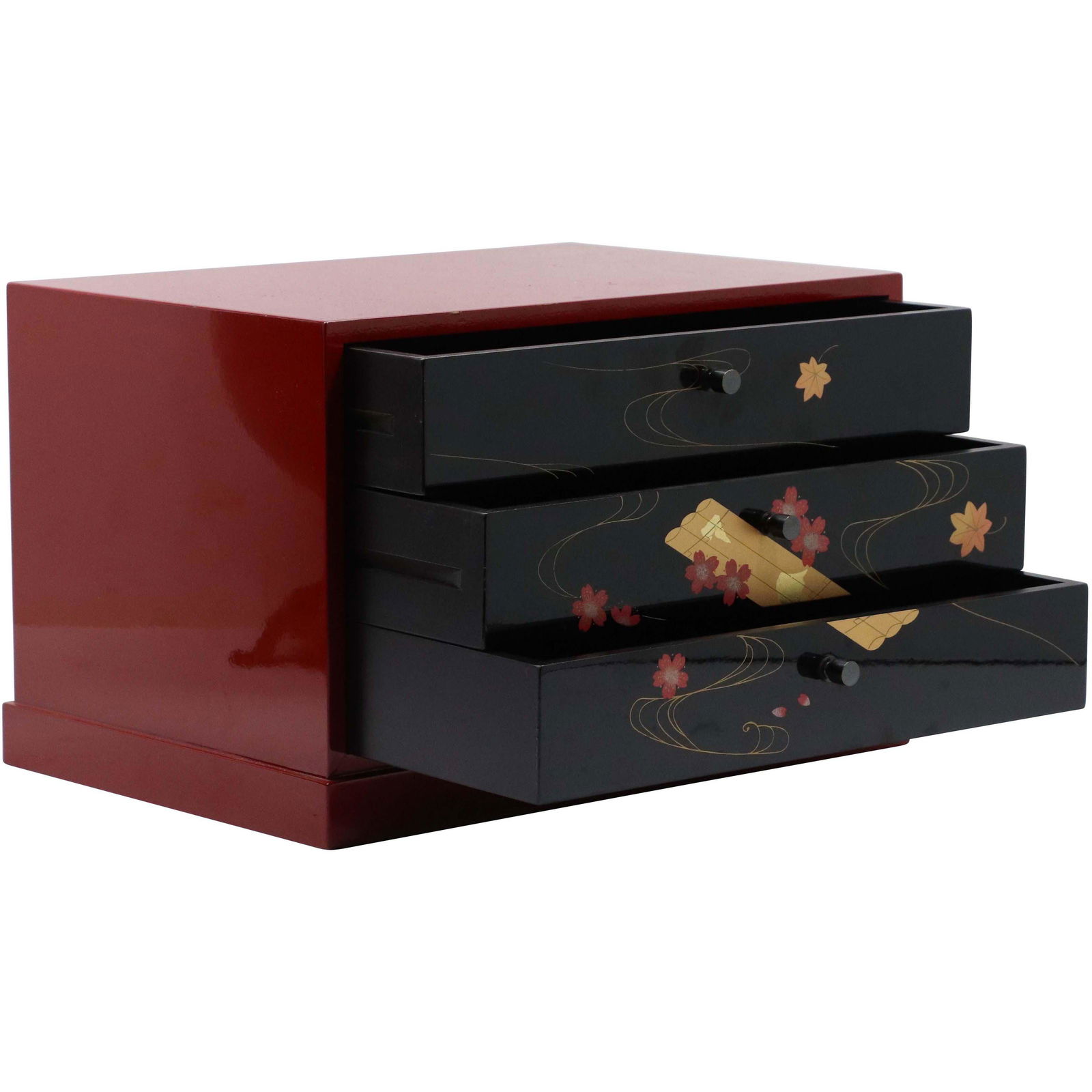 Chinese Black and Maroon Lacquered 3-Drawer Jewelry Box (1 of 7)