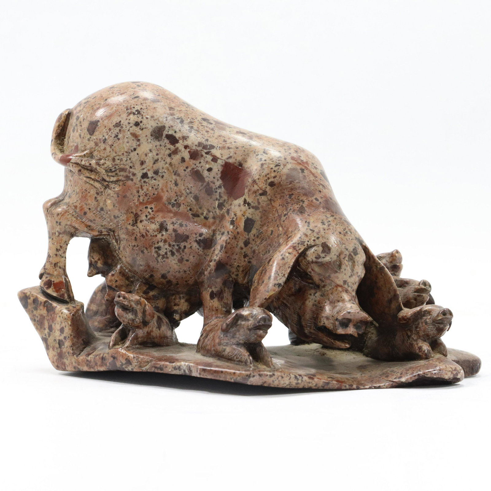 Carved Soapstone Grouping of Pig and Piglets: Carved Soapstone Grouping of Pig and Piglets. size: 4.25h 7w