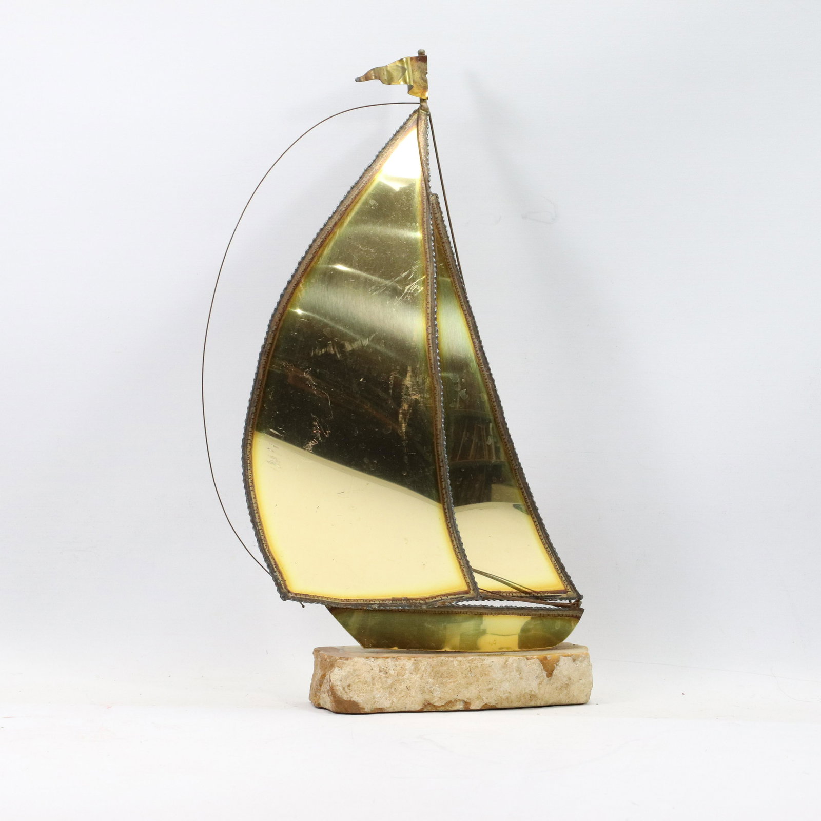Don Demott Brass and Onyx Sail Boat Sculpture Signed.: Don Demott Brass and Onyx Sail Boat Sculpture Signed. . size: 16.75h 10w