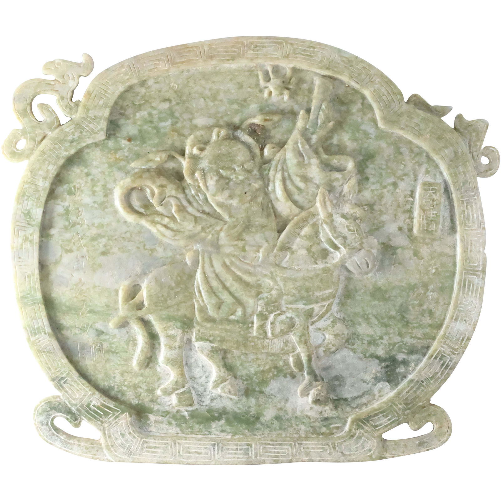 Carved Chinese Marble Plaque Figure on Horseback (1 of 8)