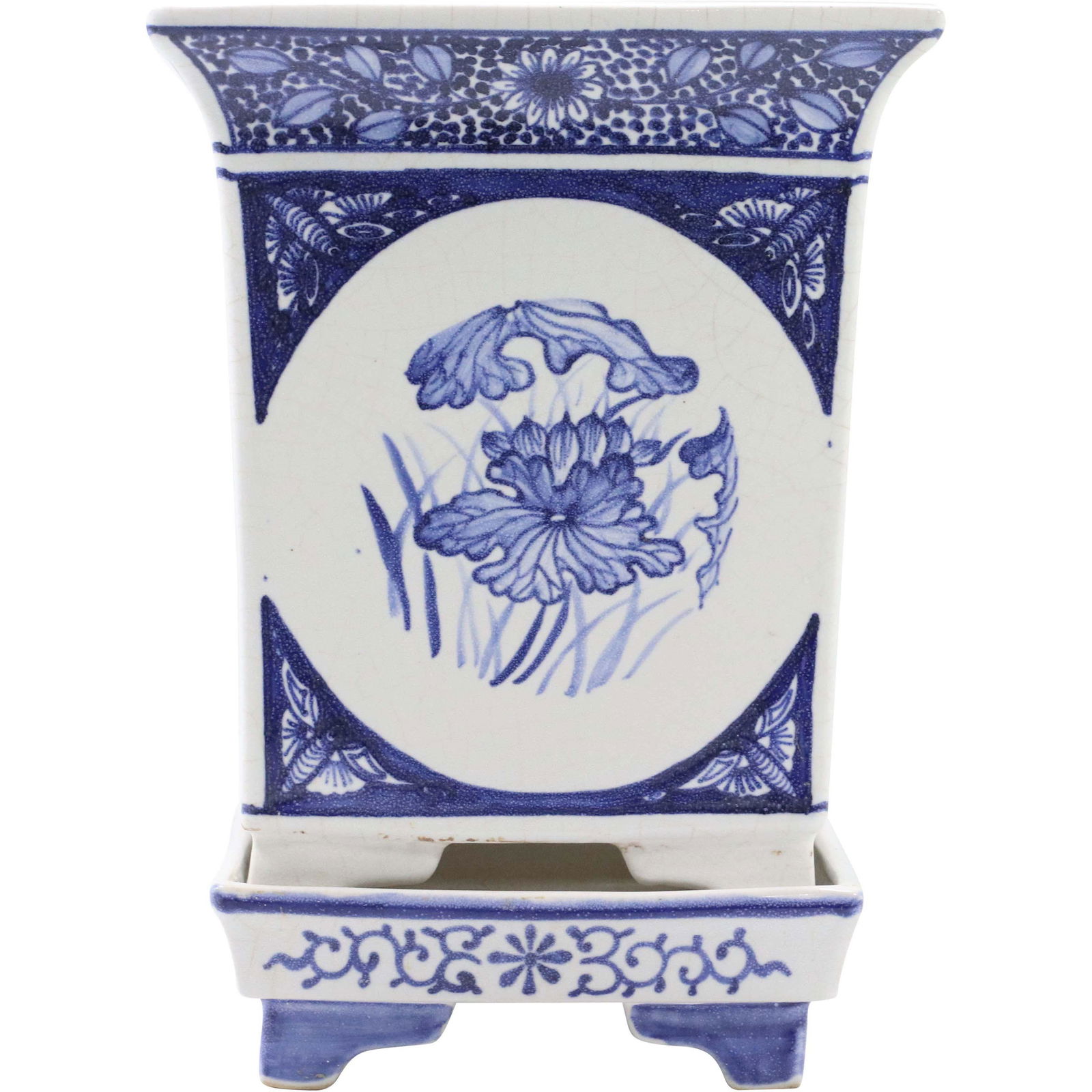 Chinese Porcelain Square Plant Pot on Base Blue & White (1 of 12)
