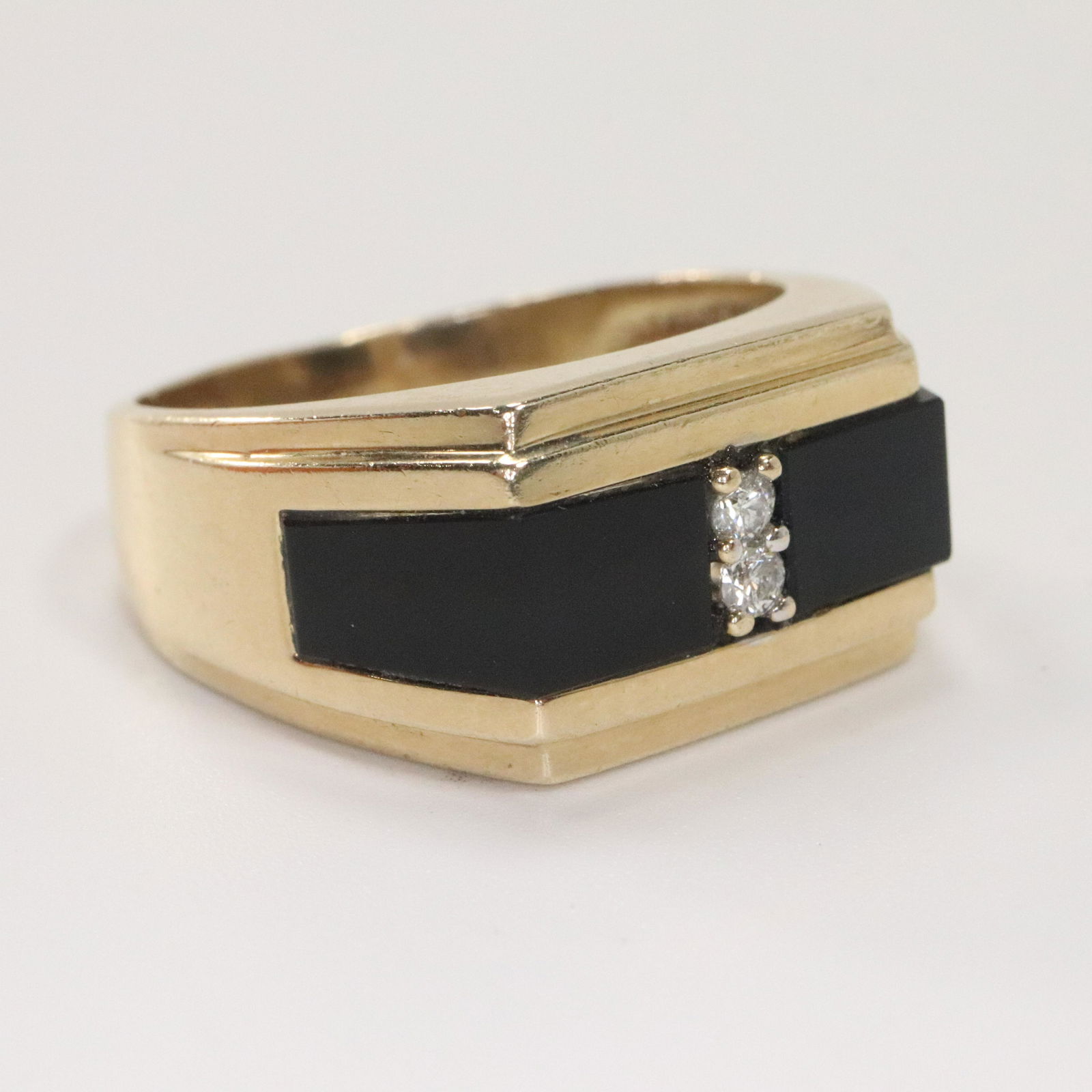 10K Yellow Gold Black Onyx & Diamonds Men's Ring (1 of 5)