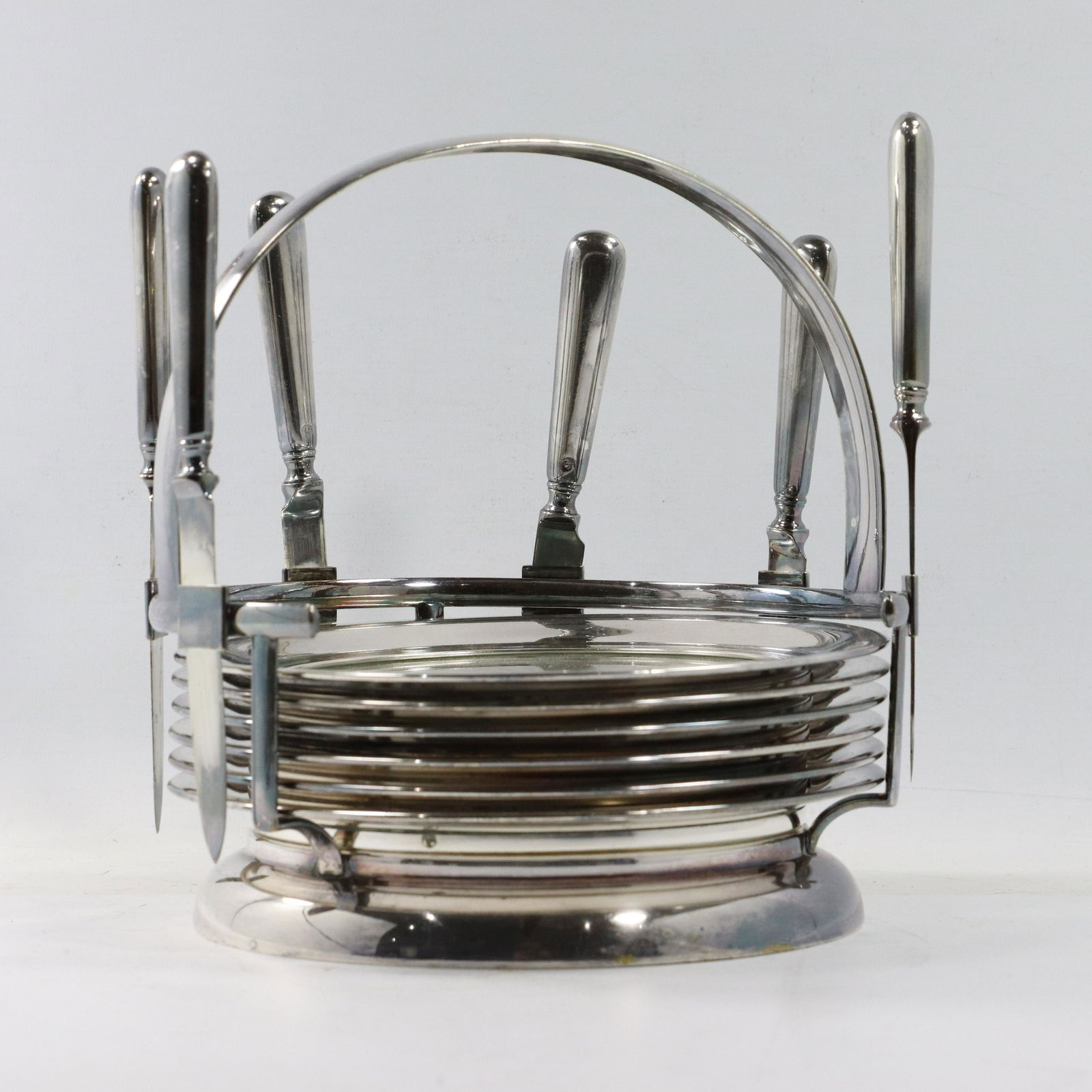 13 Pc Silver Plate & Glass Cheese Plates, Knives, Caddy (1 of 12)