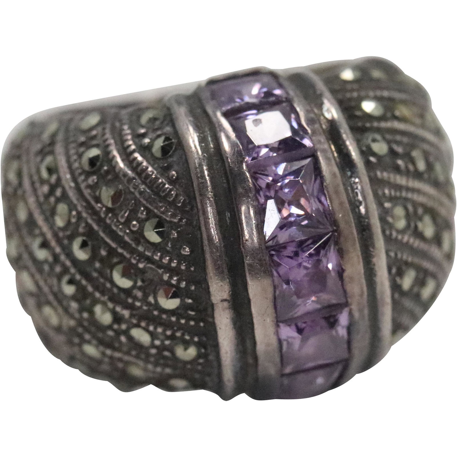 Sterling Silver Purple Amethyst Marcasites Ring (1 of 4)