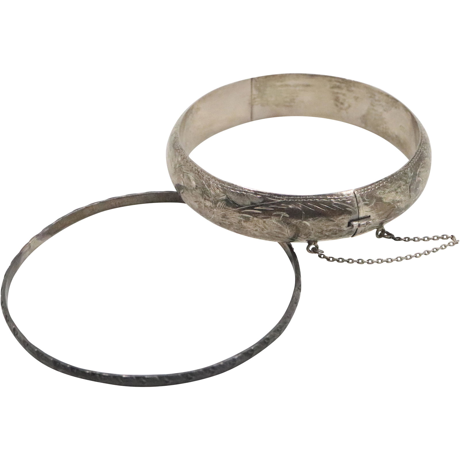 [2] Sterling Silver Bangle Bracelets Incised Pattern (1 of 5)