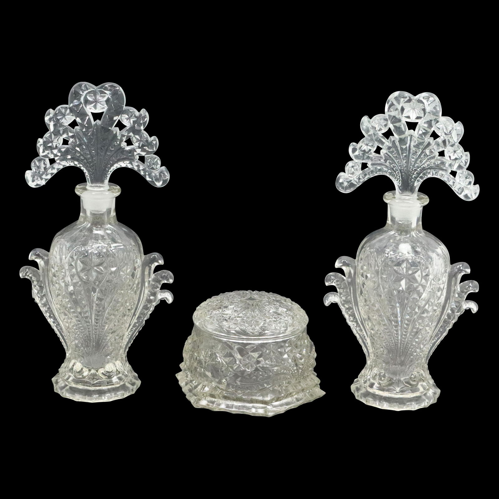 2 Art Deco Glass Perfume Bottles & Glass Dresser Box (1 of 14)