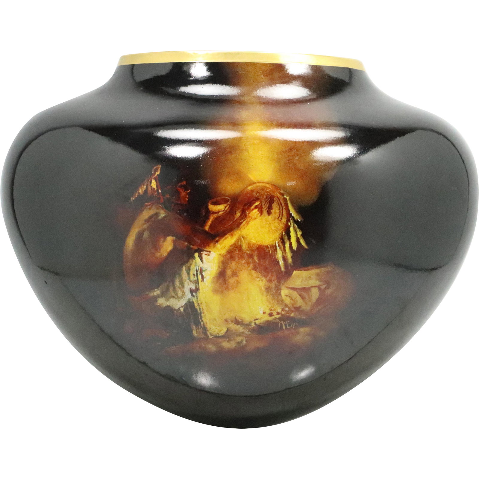 Fine Quality Black Porcelain Decorated Vase (1 of 7)