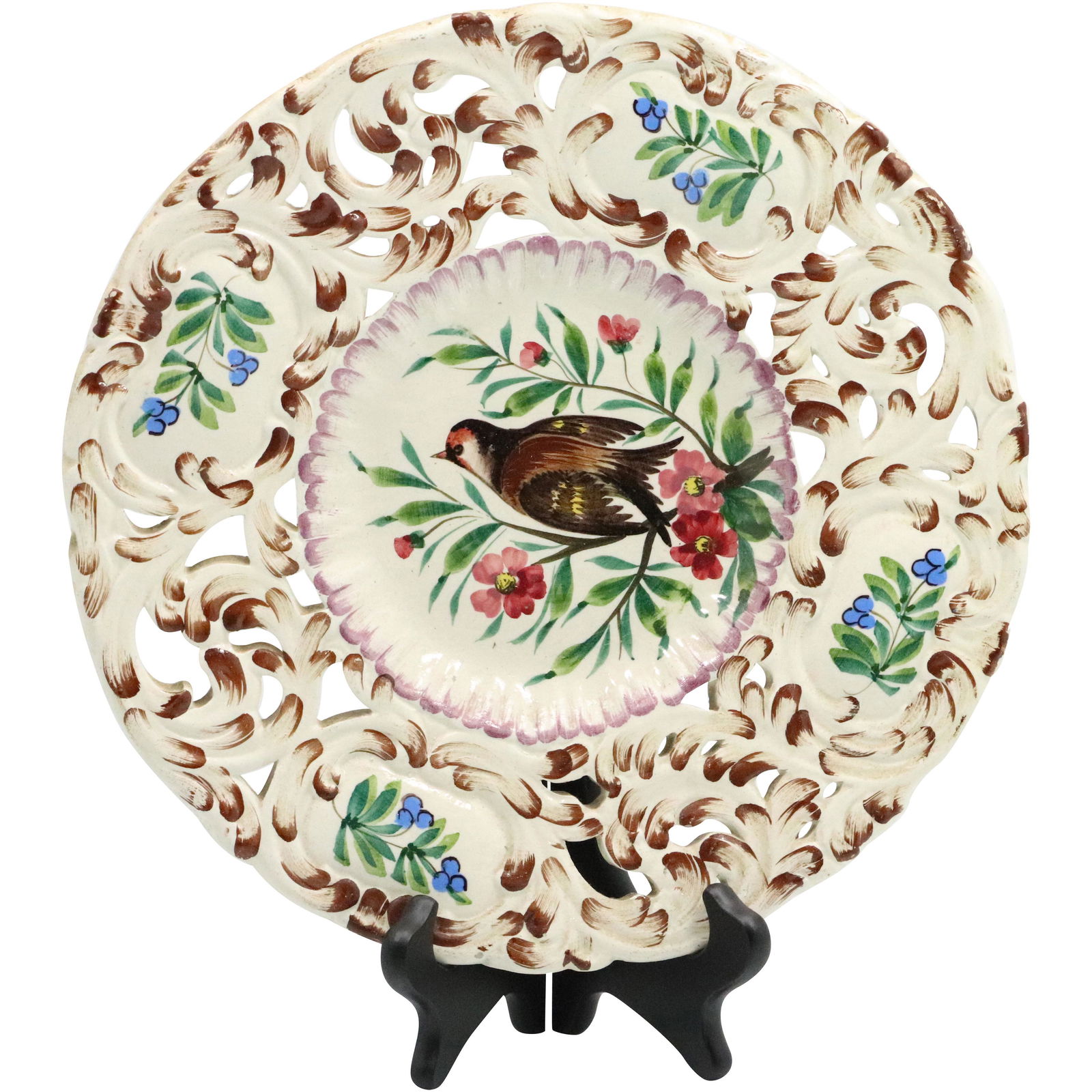 Italian Ceramic Reticulated Wall Plate Hand Paint Bird (1 of 8)