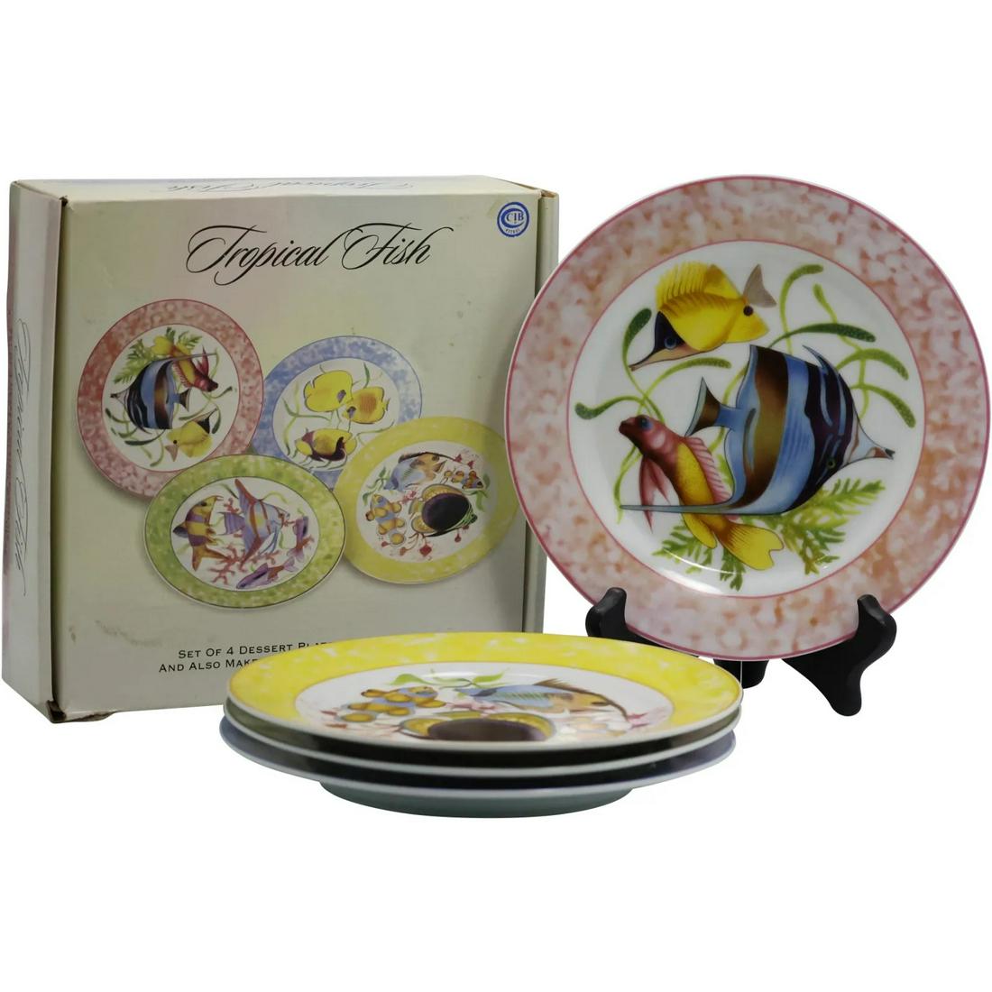 I Godinger & Co. [4] Porcelain Tropical Fish Plates: I Godinger & Co. [4] Porcelain Tropical Fish Plates. In original box. .5 x 8, box 2.5 x 9