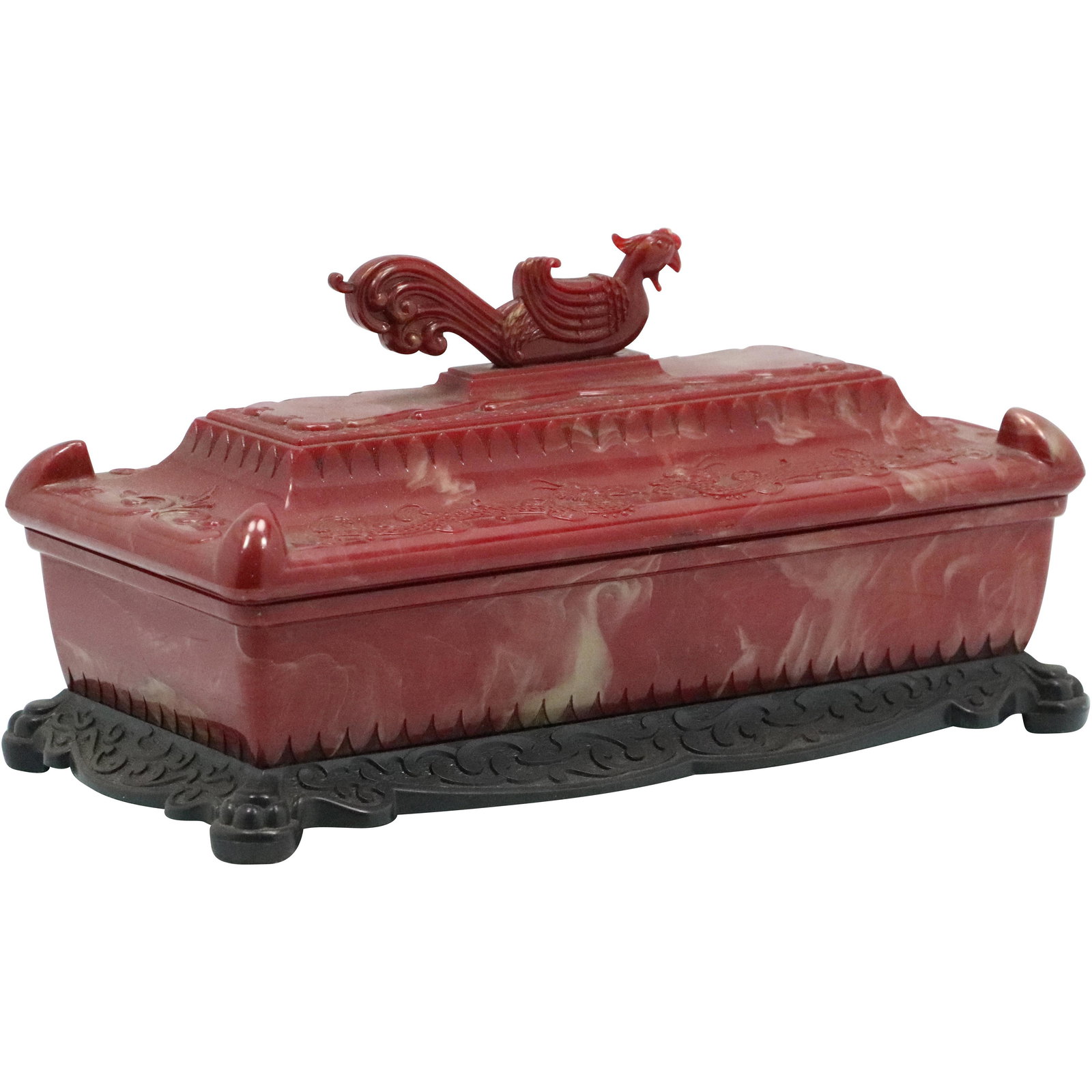 Chinese Red Marbleized Acrylic Covered Rectangular Box (1 of 8)