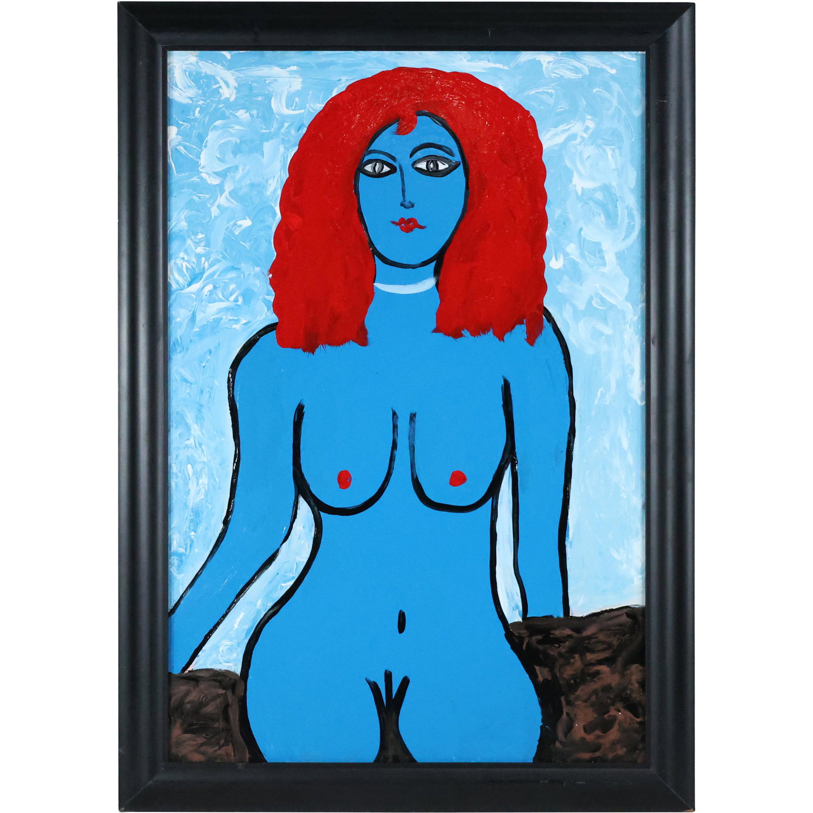 Thomas Pulgini, American, Oil/b Nude Blue Woman: Thomas Pulgini, American, Oil/b Nude Blue Woman. Oil on board painting, Signed on verso, Framed. Well listed American Artist. size: 36 x 24, 40.5 x 28.5 outside of frame. ASKart: Thomas Pulgini, Born