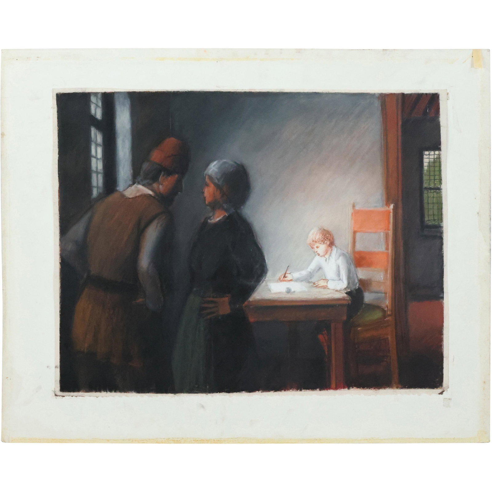 attributed Thomas Locker, Pastel, Interior Boy Learning (1 of 8)