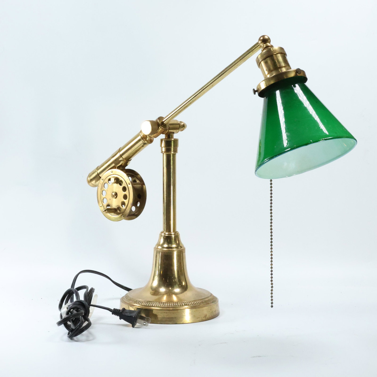Brass Counter Weight Desk Lamp with Green Shade (1 of 6)