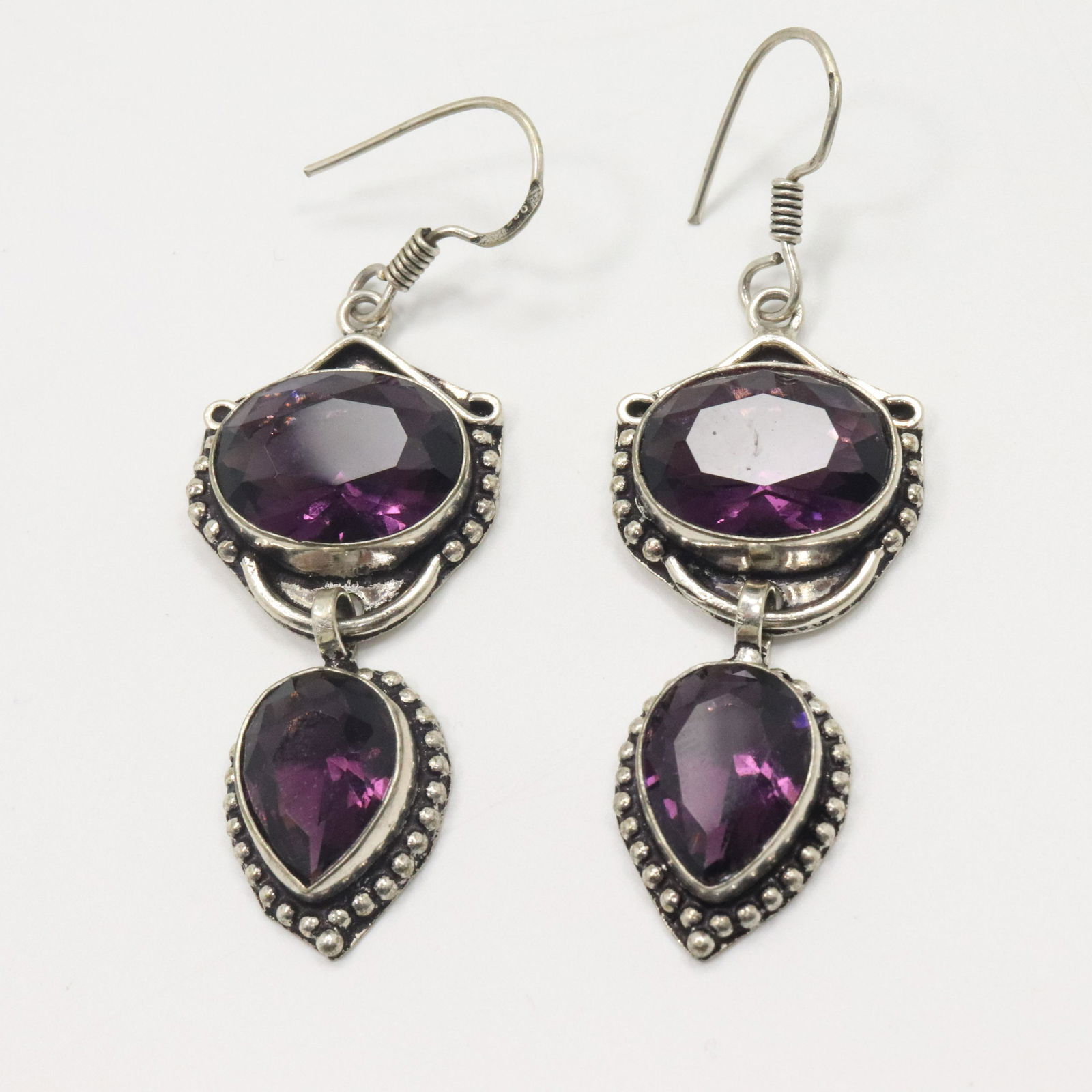 .925 Sterling Silver Purple Topaz Drop Earrings (1 of 5)