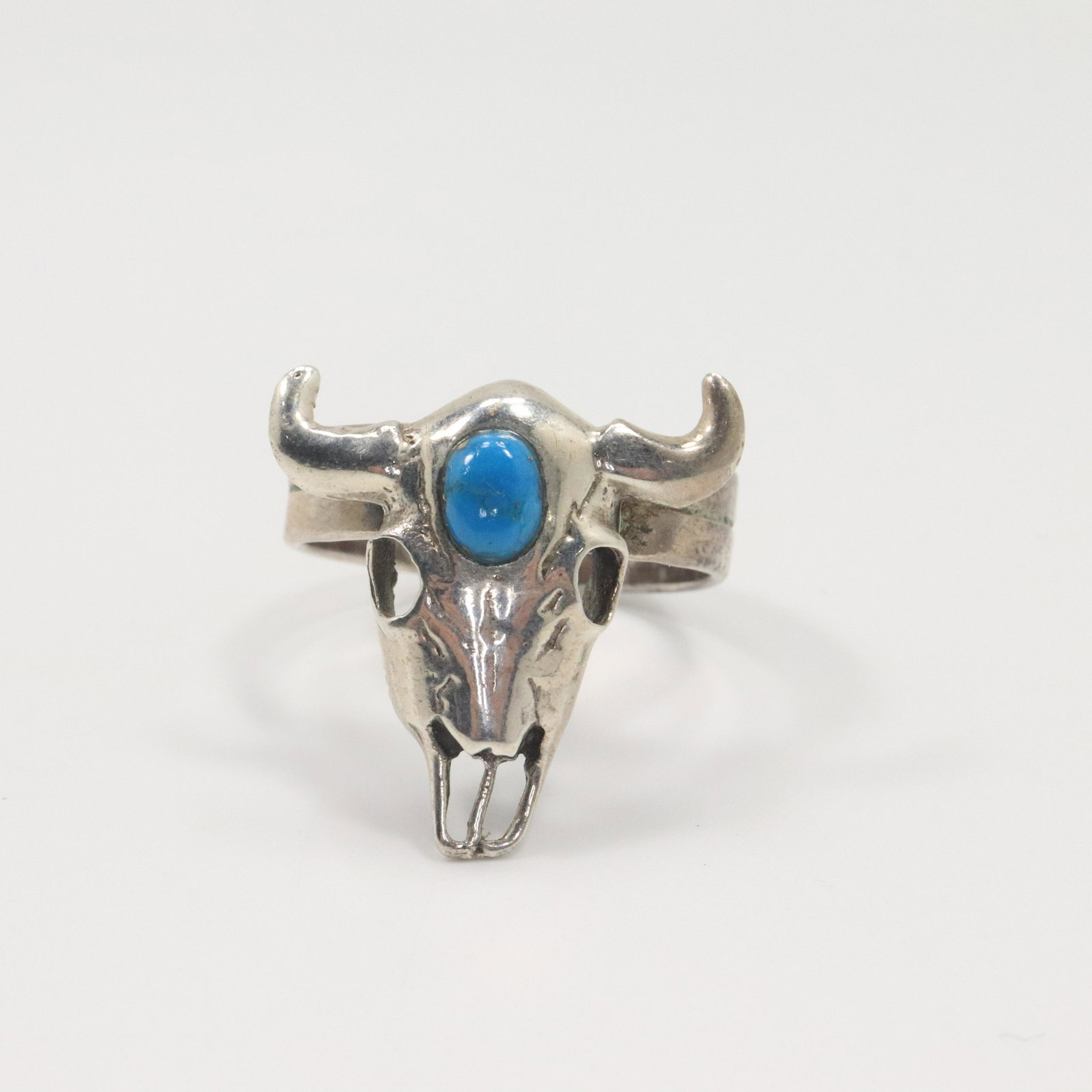 .925 Sterling Silver Turquoise Steer Skull Ring (1 of 5)