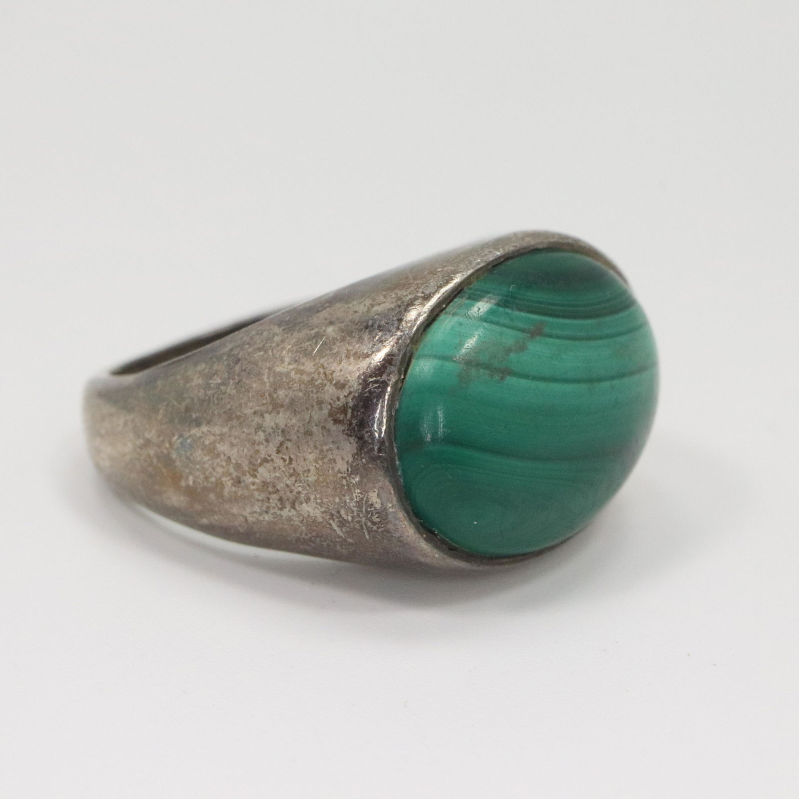 RBN Sterling Silver Malachite Modernism Ring Size 6.5: RBN Sterling Silver Malachite Modernism Ring Size 6.5. Marked: RBN Sterling ; Size: 3/4 in. x 1/2 in.
