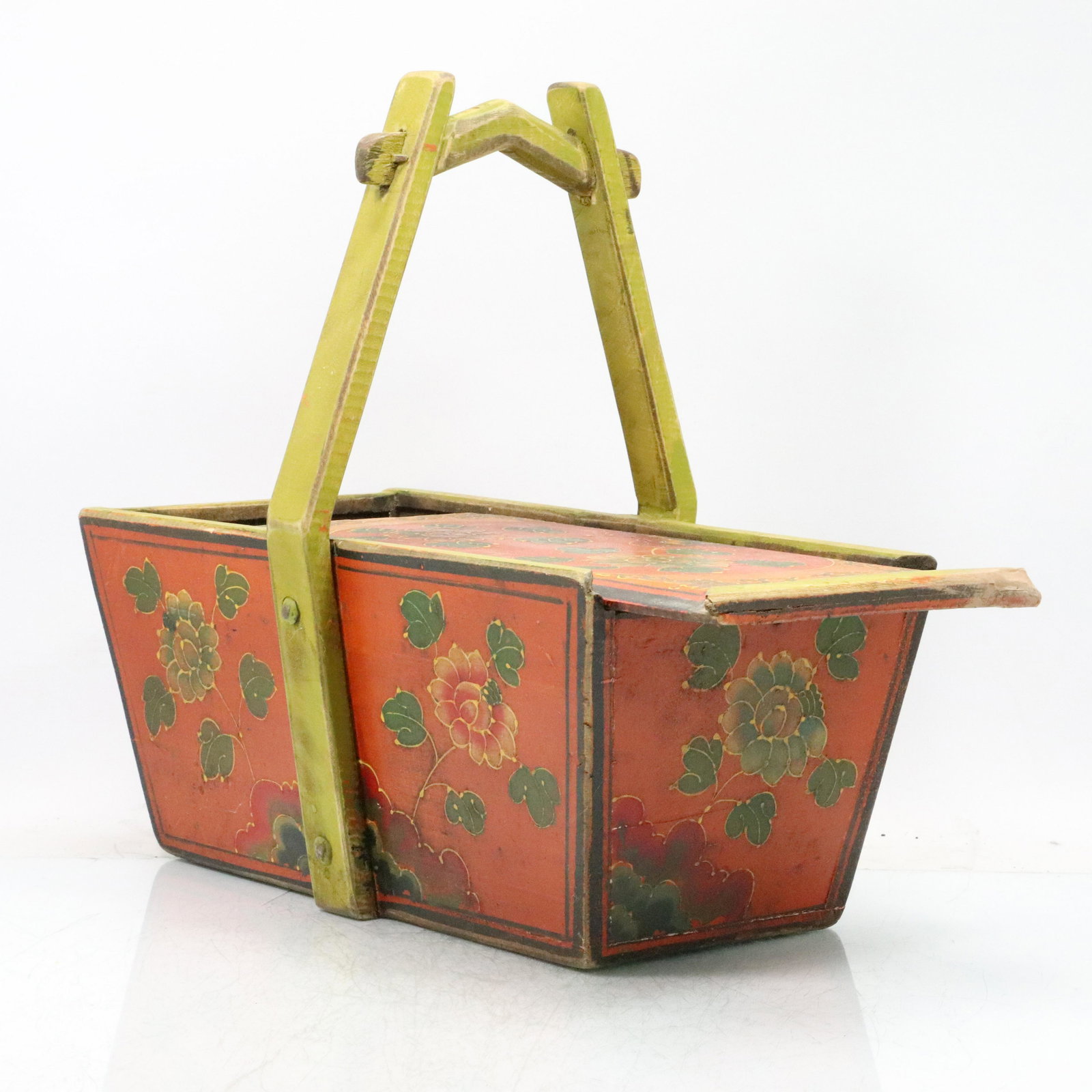 Paint Decorated Asian Wooden Carrying Berry Box (1 of 12)