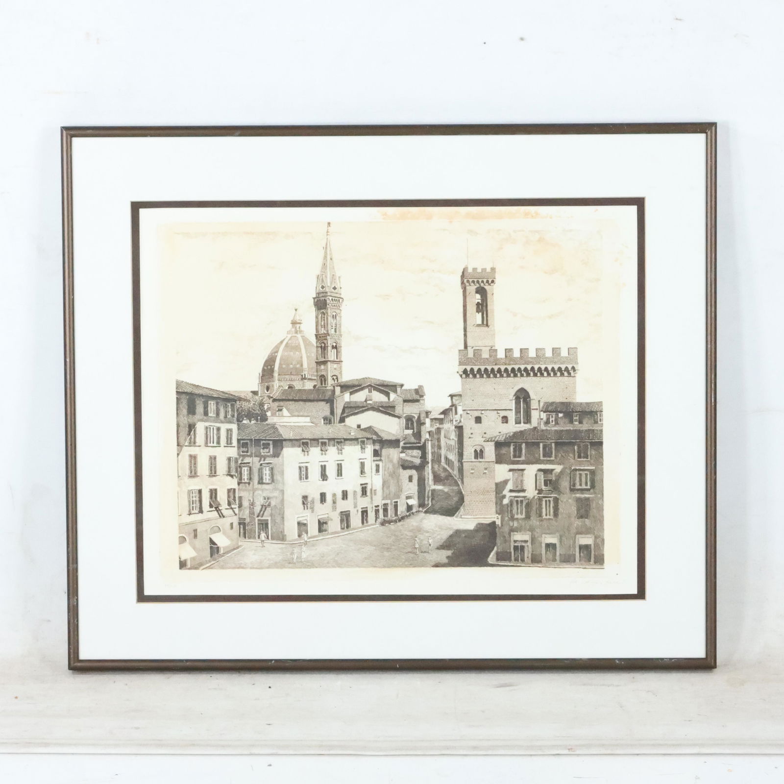 Pencil Signed Etching European Town - Framed. (1 of 11)