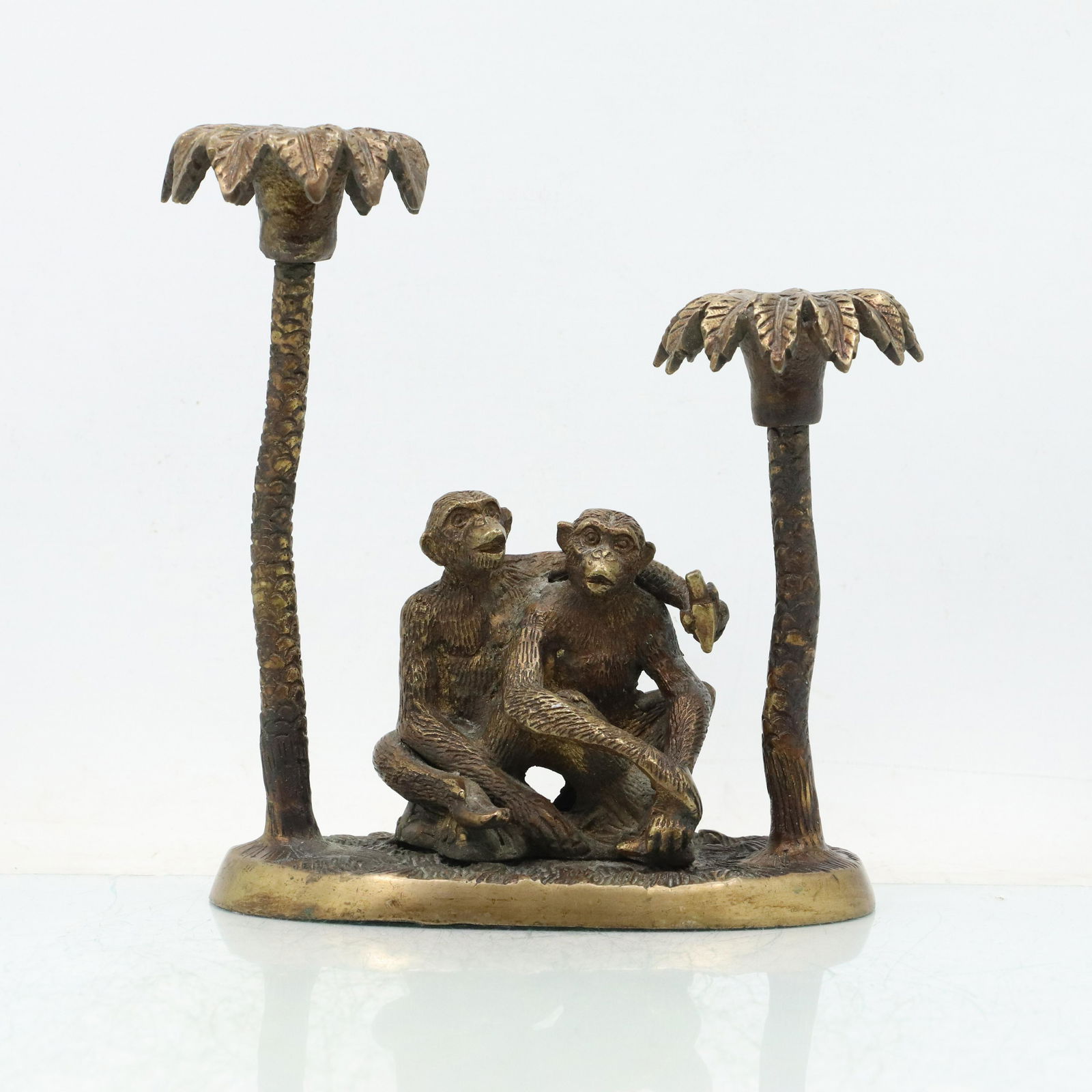 Bronze Embracing Monkeys Under Palm Trees Candlestick (1 of 11)