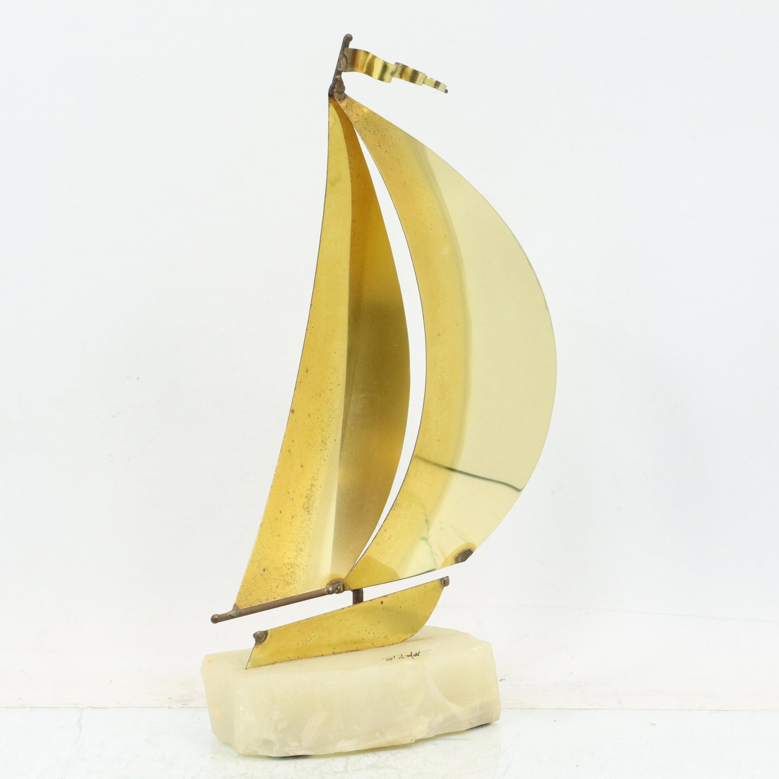 Don Demott Brass and Onyx Sail Boat Sculpture Signed.: Don Demott Brass and Onyx Sail Boat Sculpture Signed. size: 12h 7.5w
